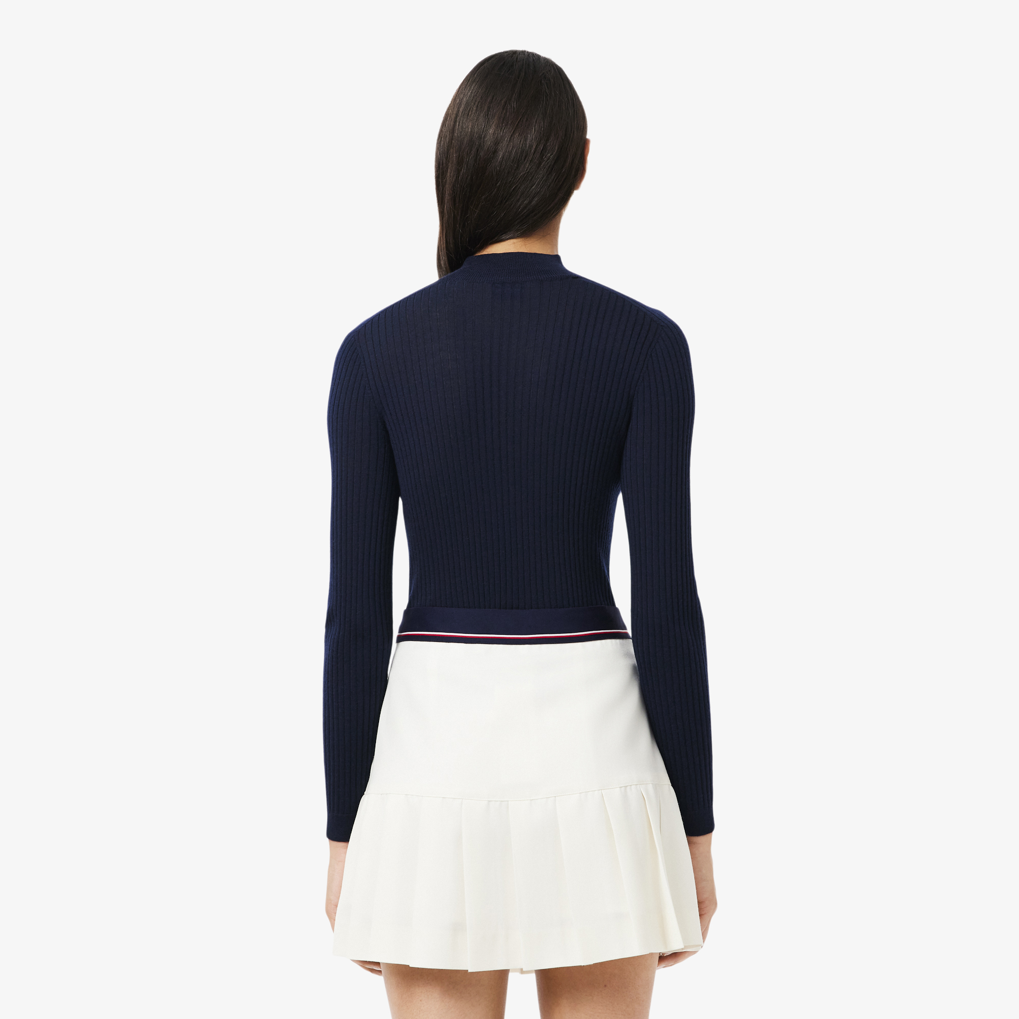 Áo Len Lacoste Nữ Dệt Kim Gân Cổ Cao Chất Liệu Len Merino