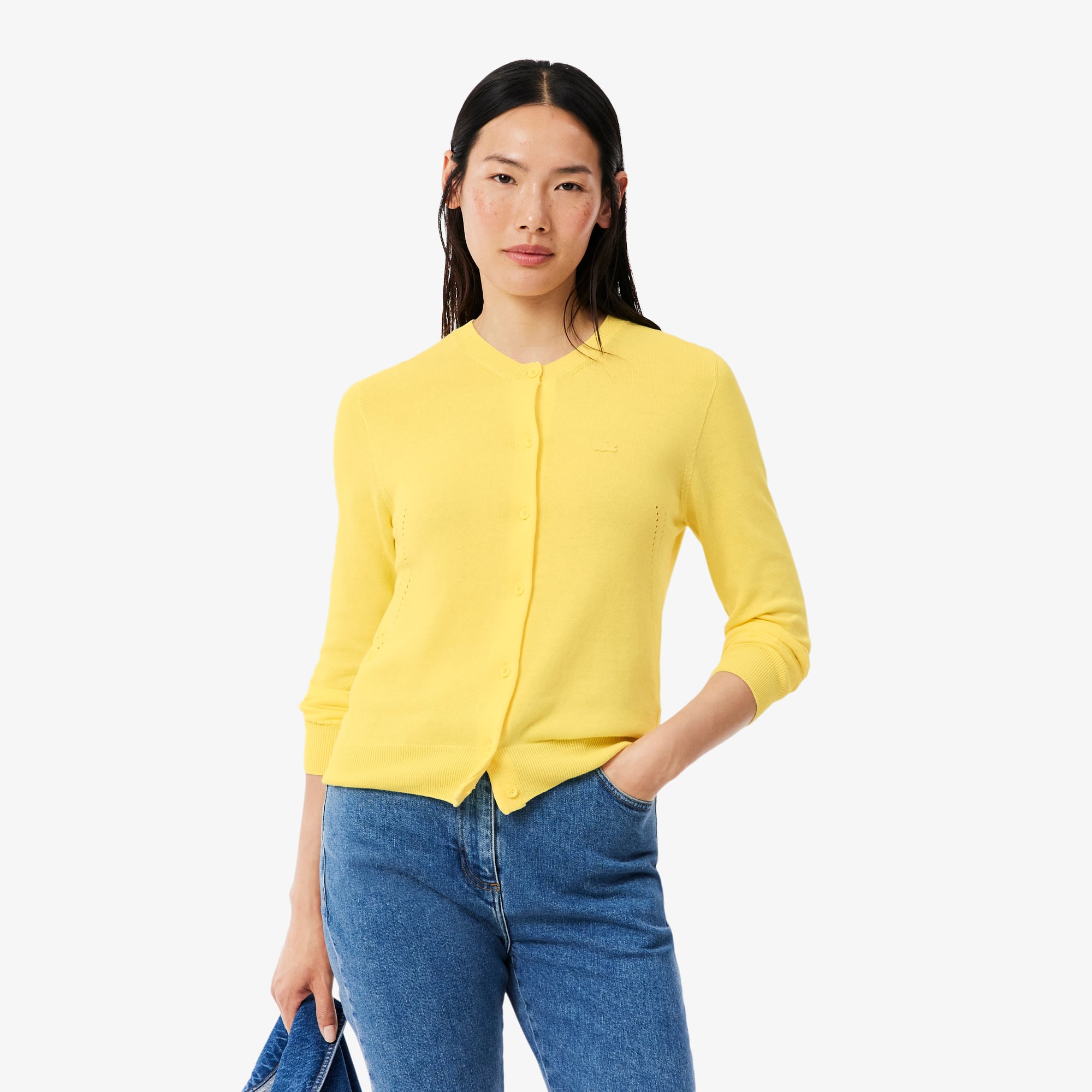 Áo Cardigan Lacoste Nữ Dáng Suông Chất Liệu Cotton Dệt Kim Gân 3D