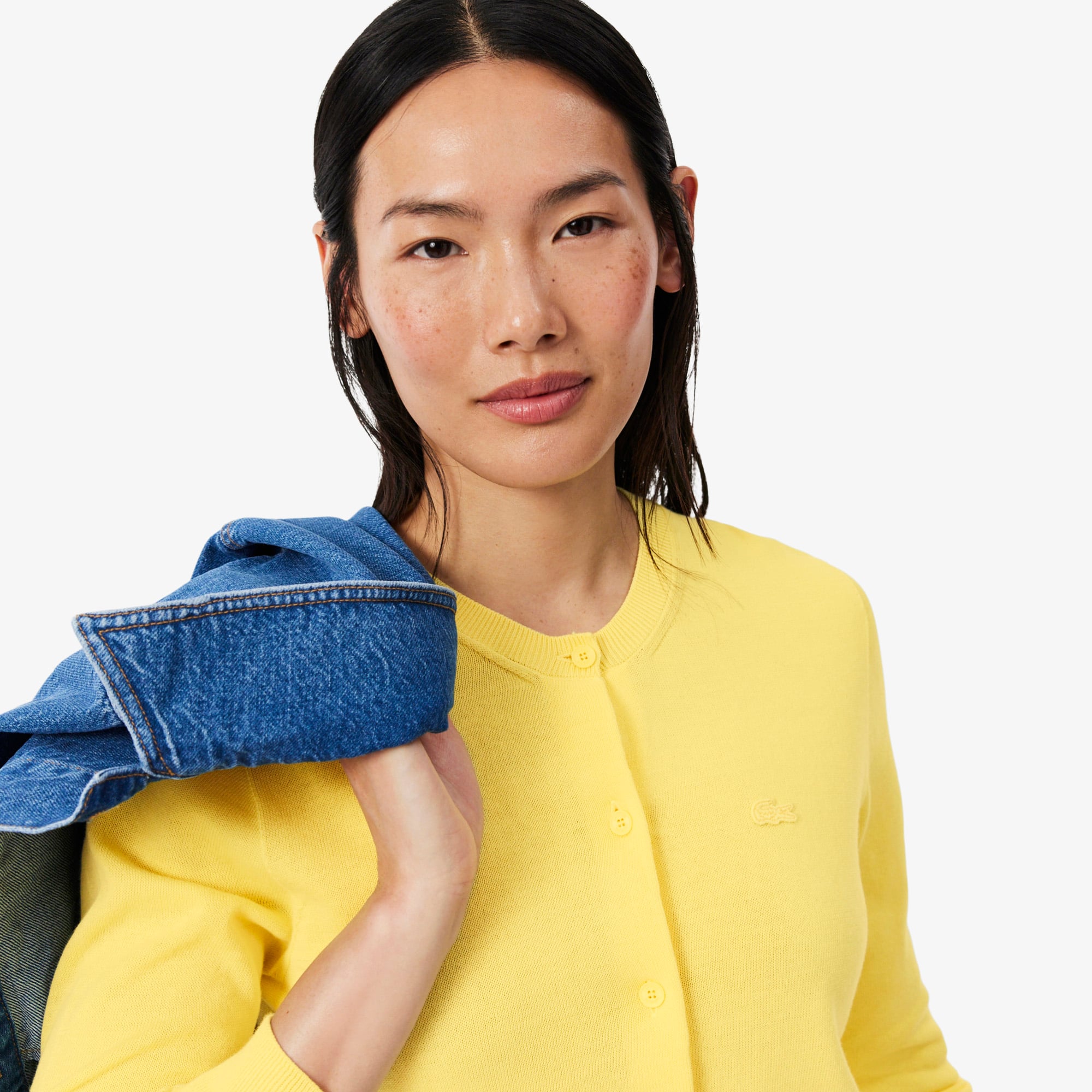 Áo Cardigan Lacoste Nữ Dáng Suông Chất Liệu Cotton Dệt Kim Gân 3D