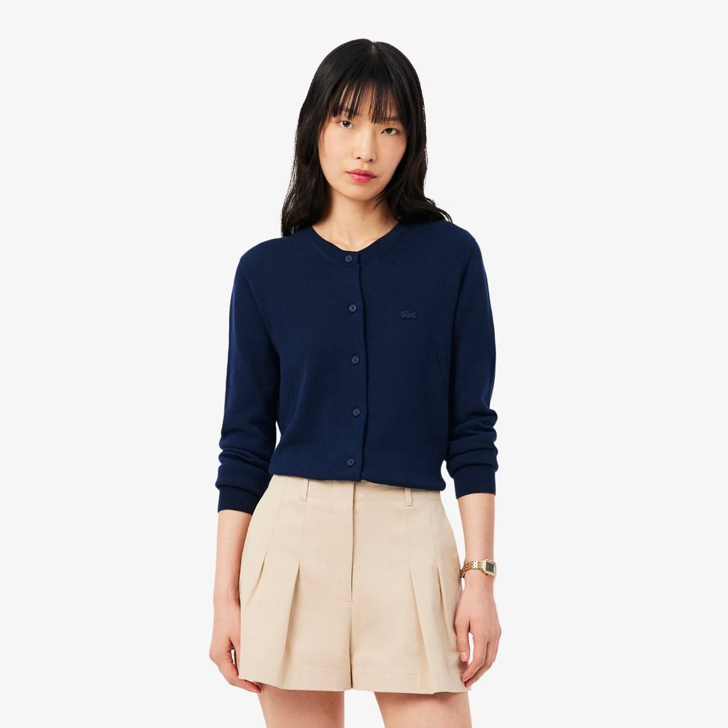 Áo Cardigan Lacoste Nữ Dáng Suông Chất Liệu Cotton Dệt Kim Gân 3D