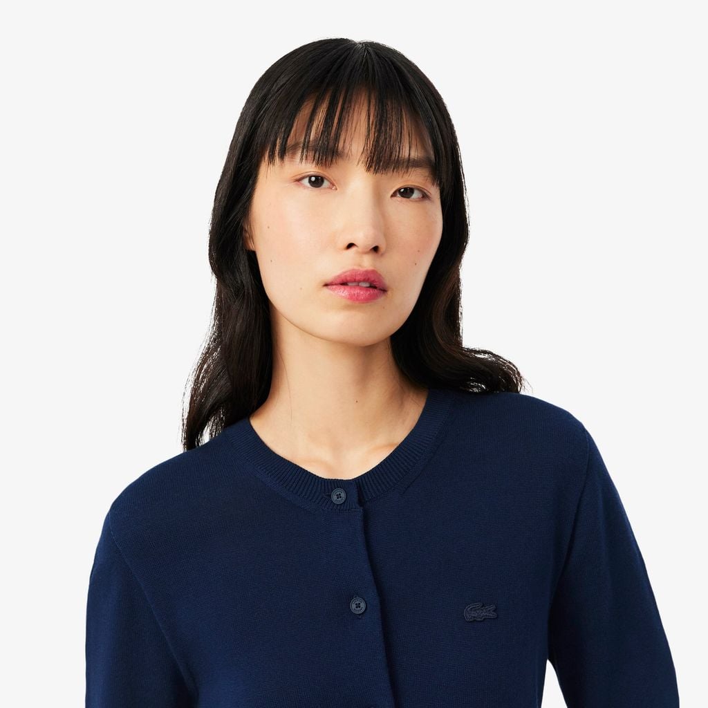 Áo Cardigan Lacoste Nữ Dáng Suông Chất Liệu Cotton Dệt Kim Gân 3D