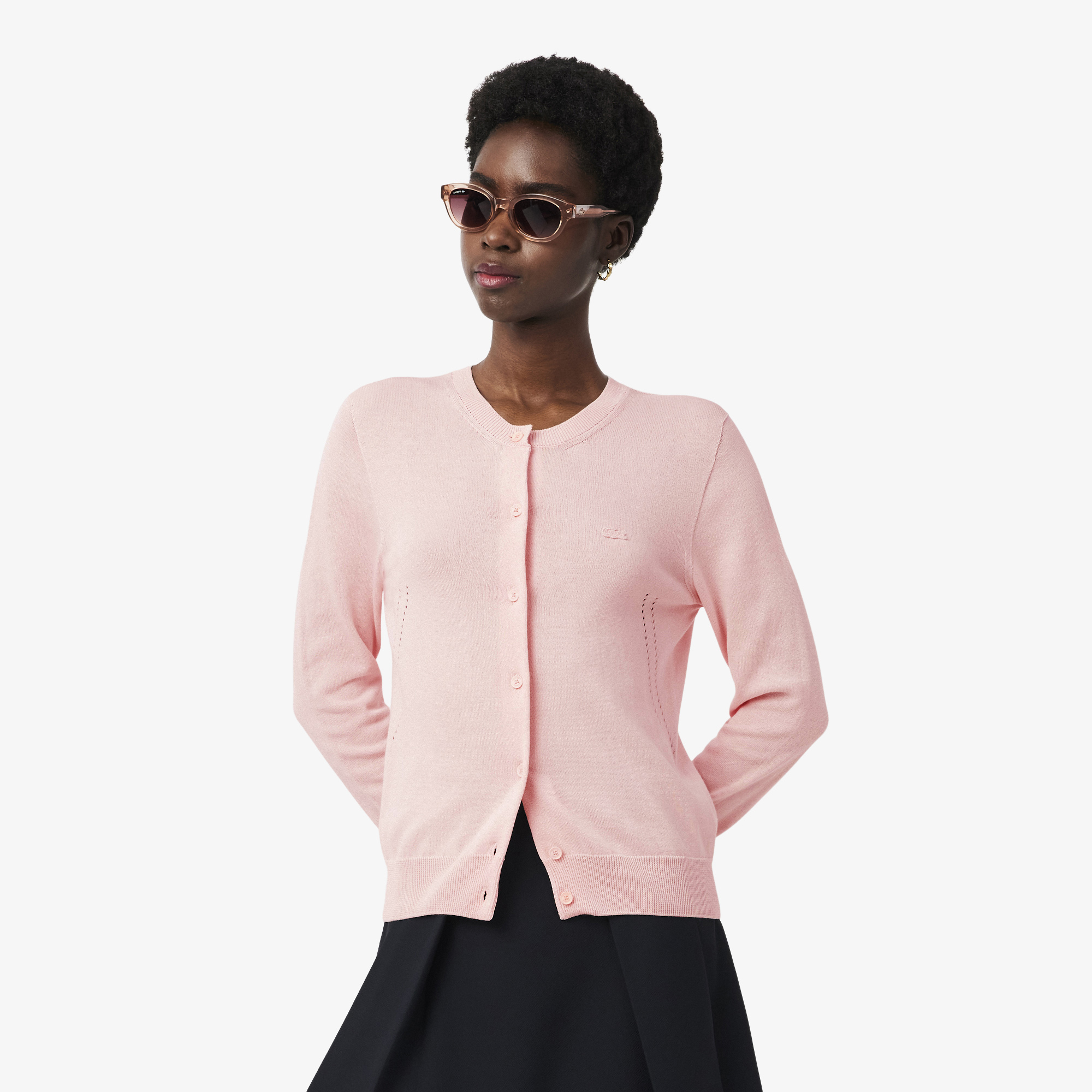 Áo Cardigan Lacoste Nữ Dáng Suông Chất Liệu Cotton Dệt Kim Gân 3D