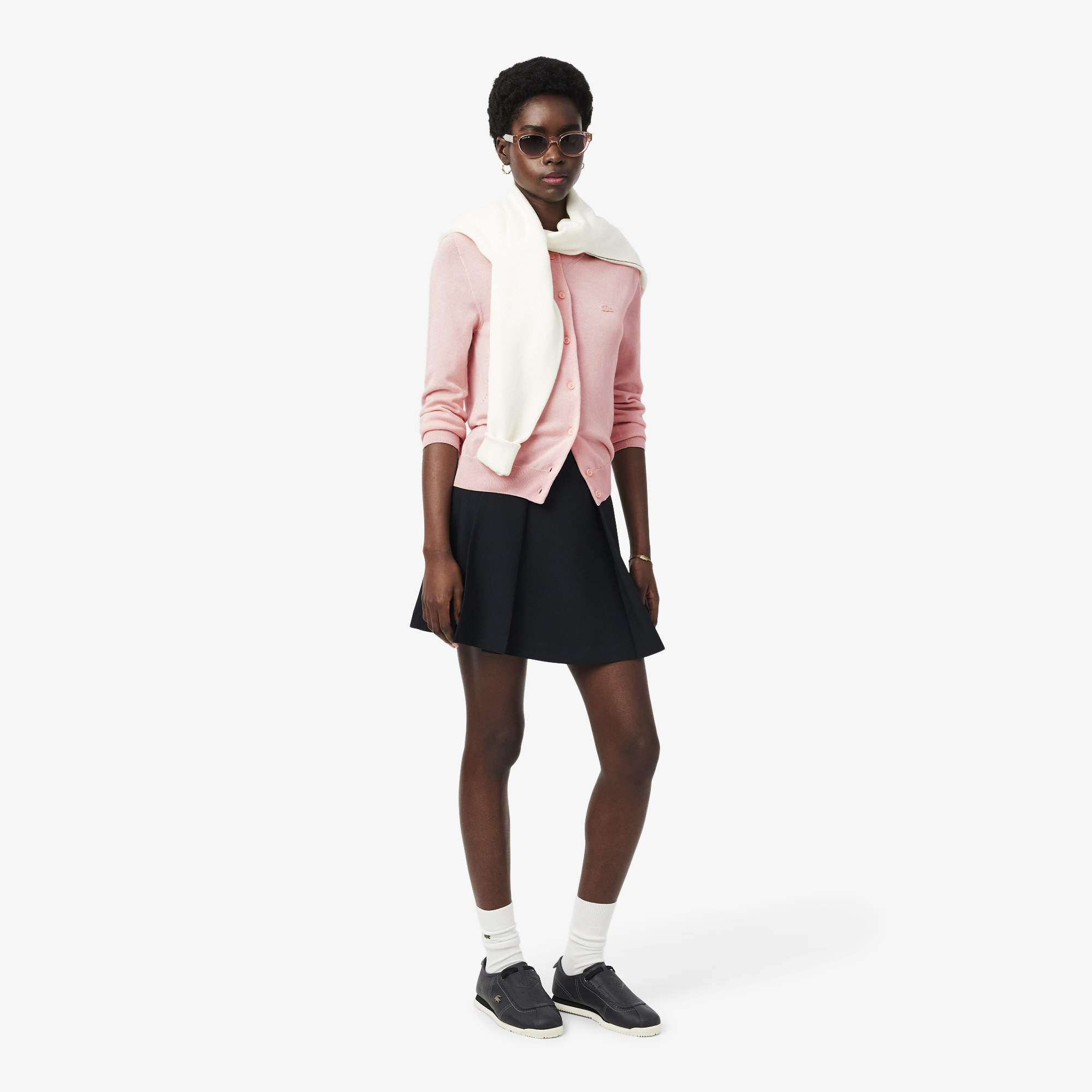 Áo Cardigan Lacoste Nữ Dáng Suông Chất Liệu Cotton Dệt Kim Gân 3D