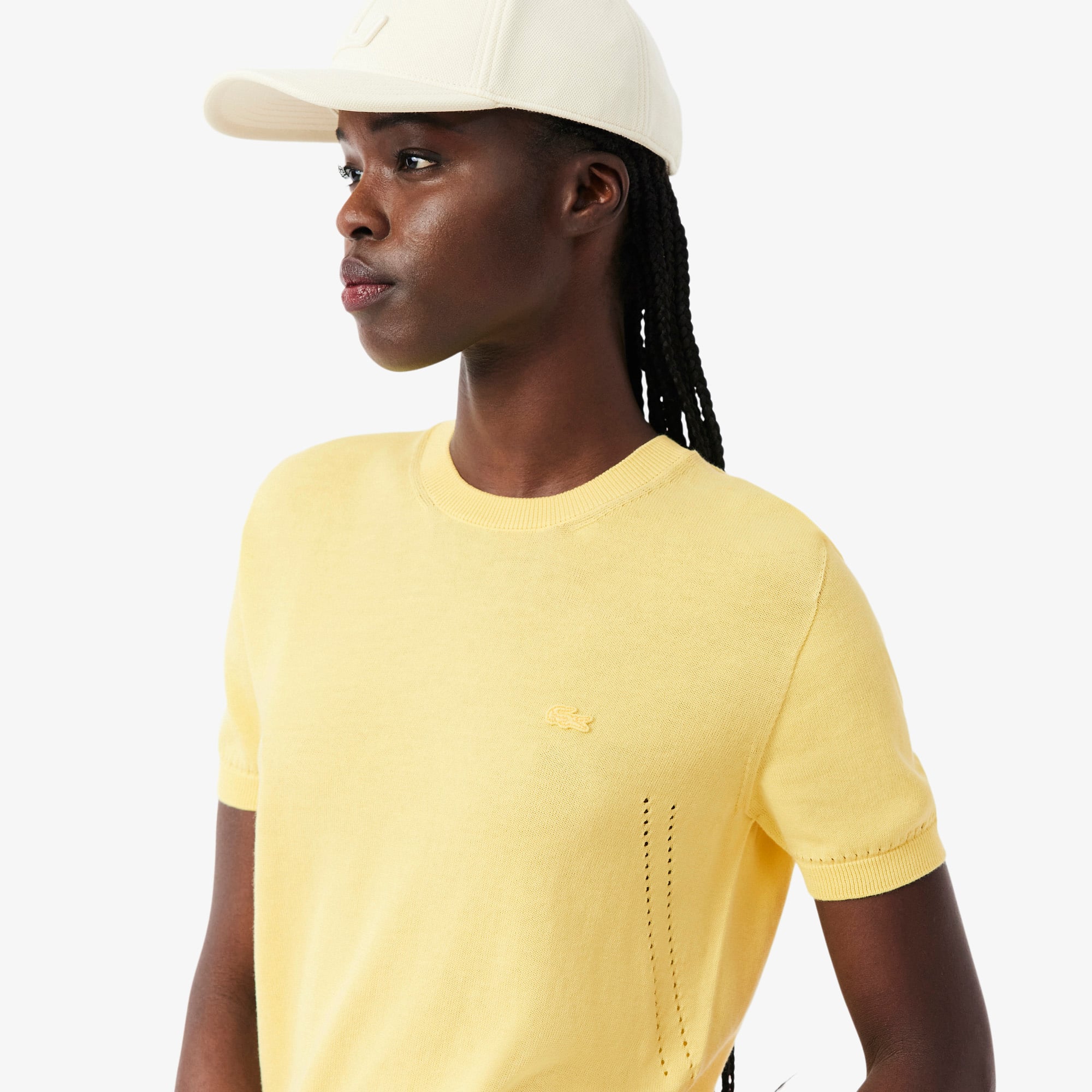 Áo Len Lacoste Nữ Dáng Suông Dệt Kim 3D Tay Ngắn