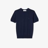 Áo Len Lacoste Nữ Dáng Suông Dệt Kim 3D Tay Ngắn
