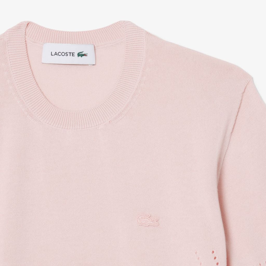 Áo Len Lacoste Nữ Dáng Suông Dệt Kim 3D Tay Ngắn