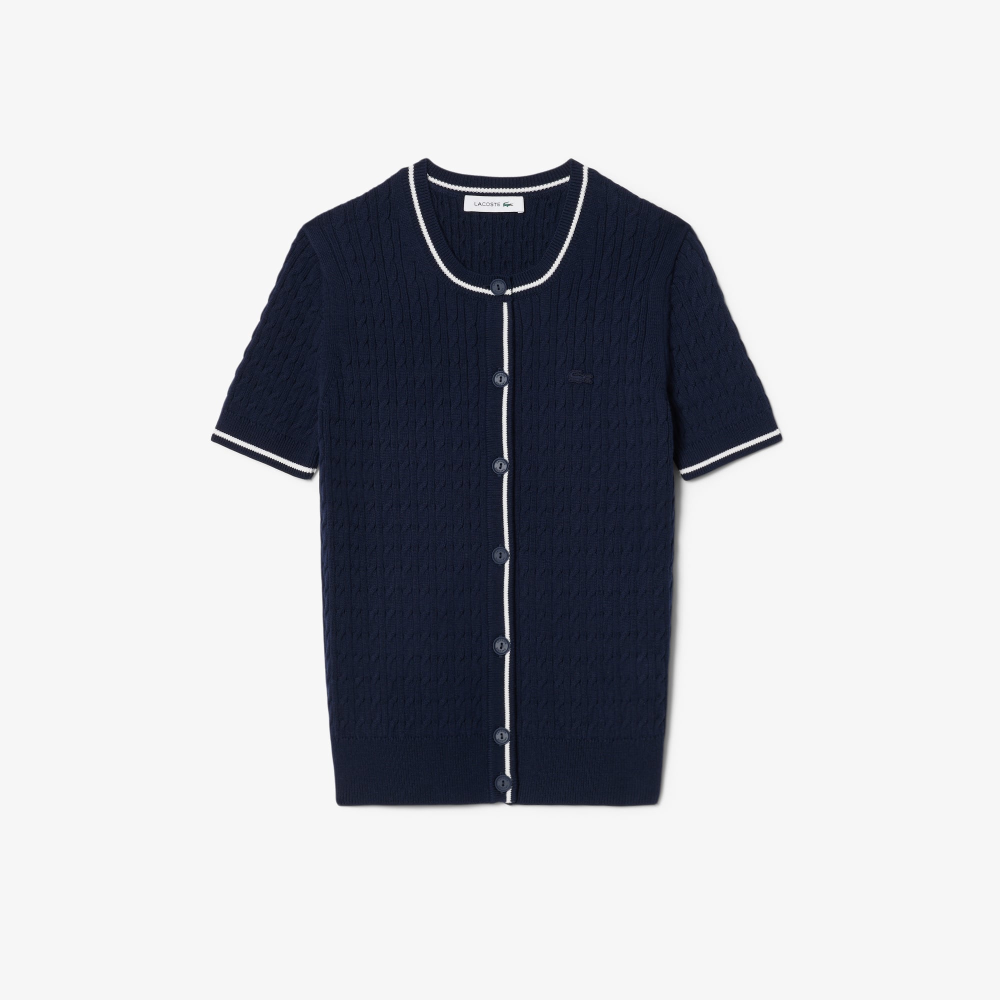 Áo Cardigan Lacoste Nữ Dáng Vừa Vặn Dệt Kim Sợi Cáp Tay Ngắn