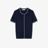 Áo Cardigan Lacoste Nữ Dáng Vừa Vặn Dệt Kim Sợi Cáp Tay Ngắn