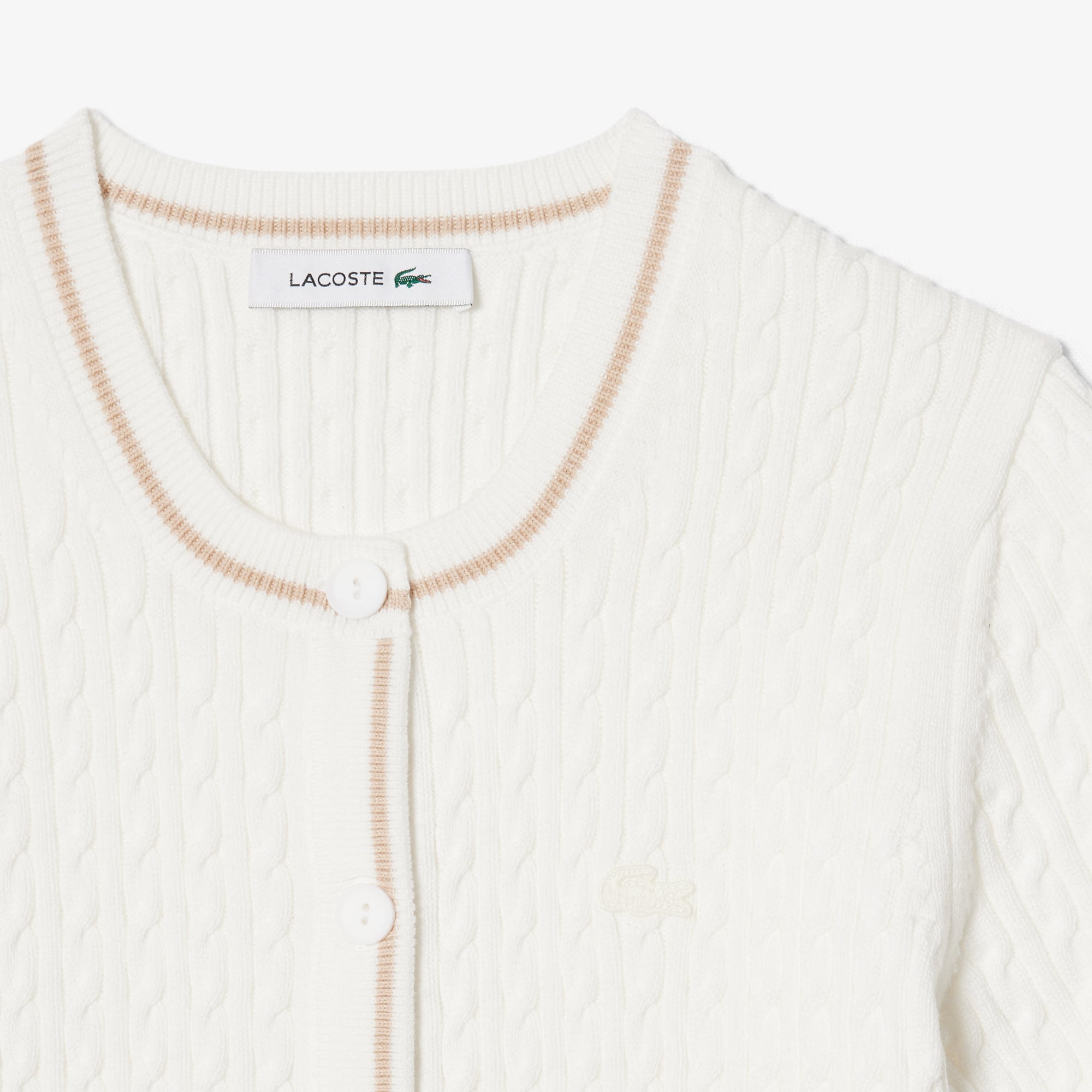 Áo Cardigan Lacoste Nữ Dáng Vừa Vặn Dệt Kim Sợi Cáp Tay Ngắn