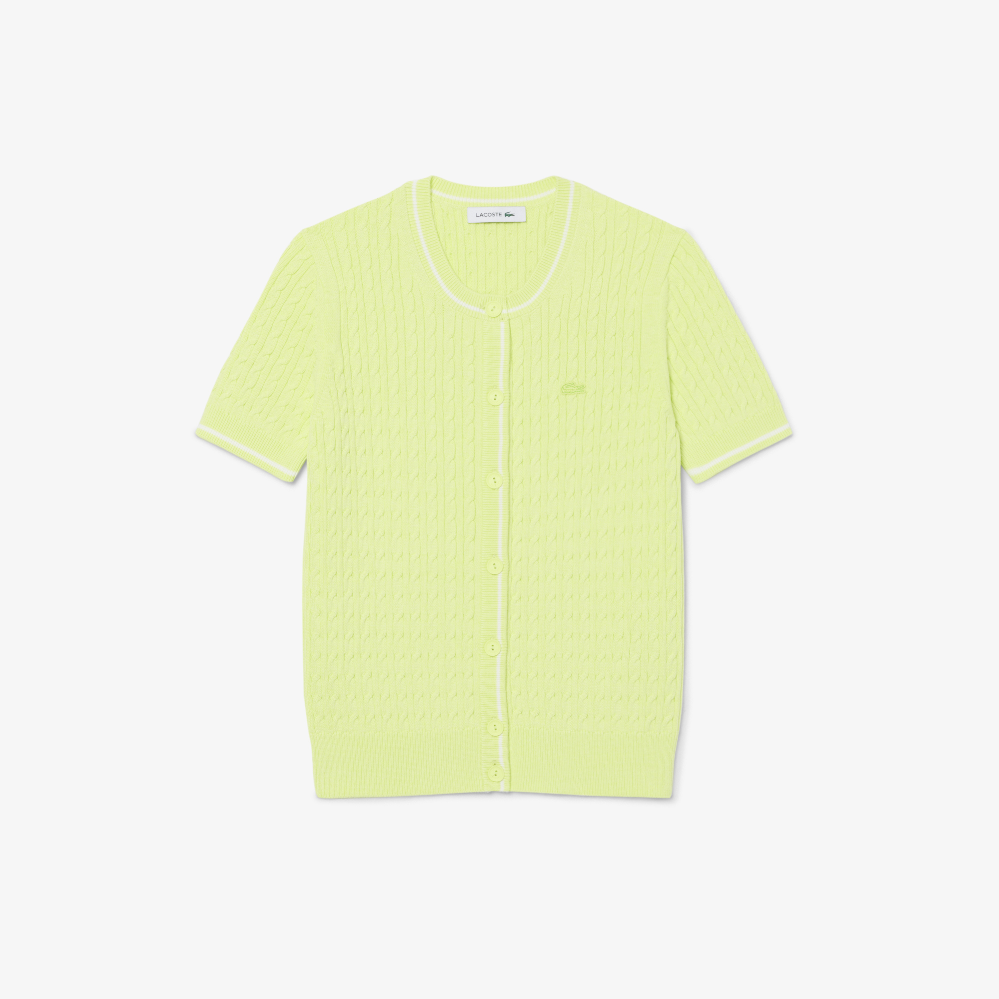 Áo Cardigan Lacoste Nữ Dáng Vừa Vặn Dệt Kim Sợi Cáp Tay Ngắn