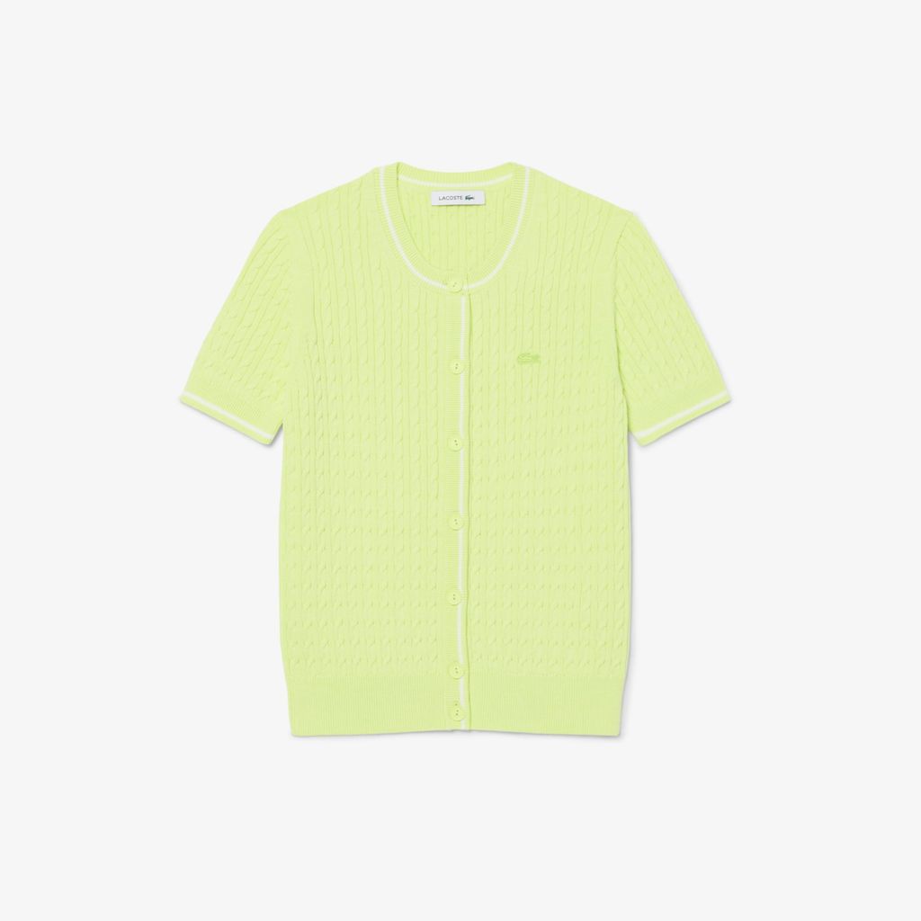 Áo Cardigan Lacoste Nữ Dáng Vừa Vặn Dệt Kim Sợi Cáp Tay Ngắn