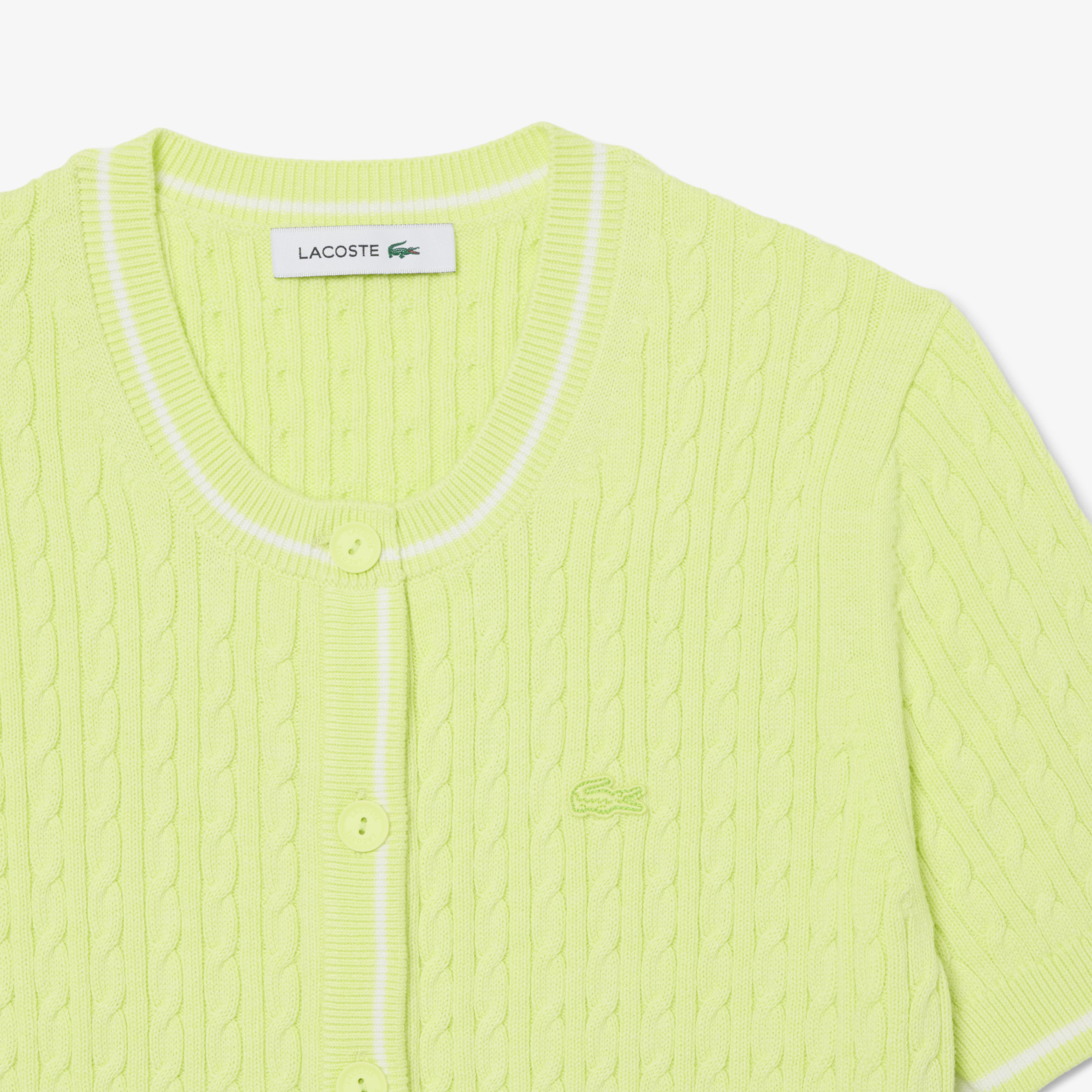 Áo Cardigan Lacoste Nữ Dáng Vừa Vặn Dệt Kim Sợi Cáp Tay Ngắn