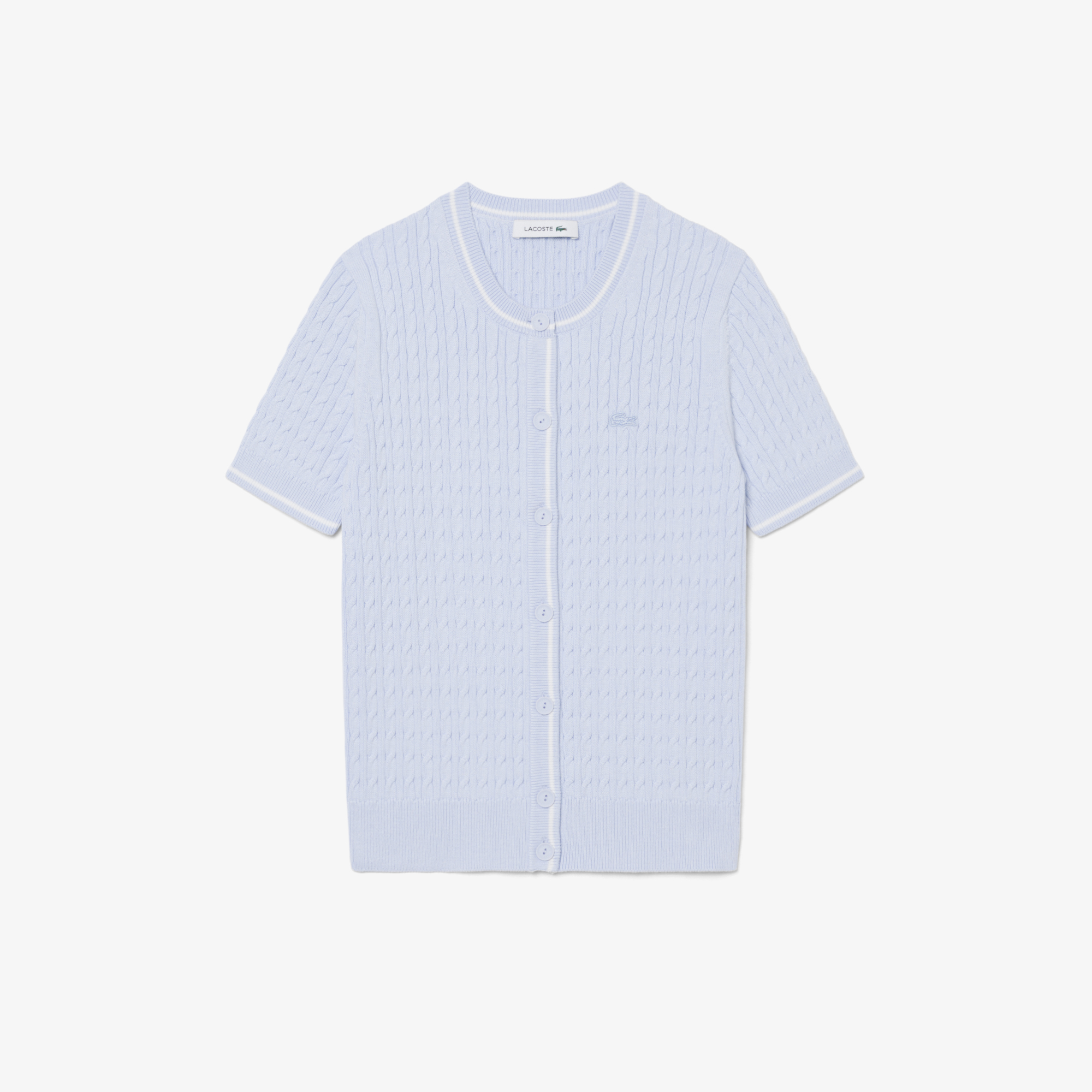 Áo Cardigan Lacoste Nữ Dáng Vừa Vặn Dệt Kim Sợi Cáp Tay Ngắn