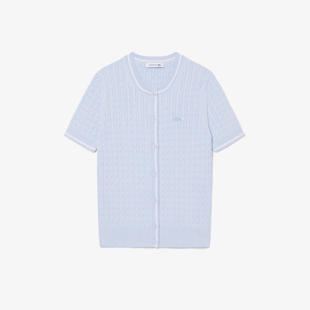 Áo Cardigan Lacoste Nữ Dáng Vừa Vặn Dệt Kim Sợi Cáp Tay Ngắn