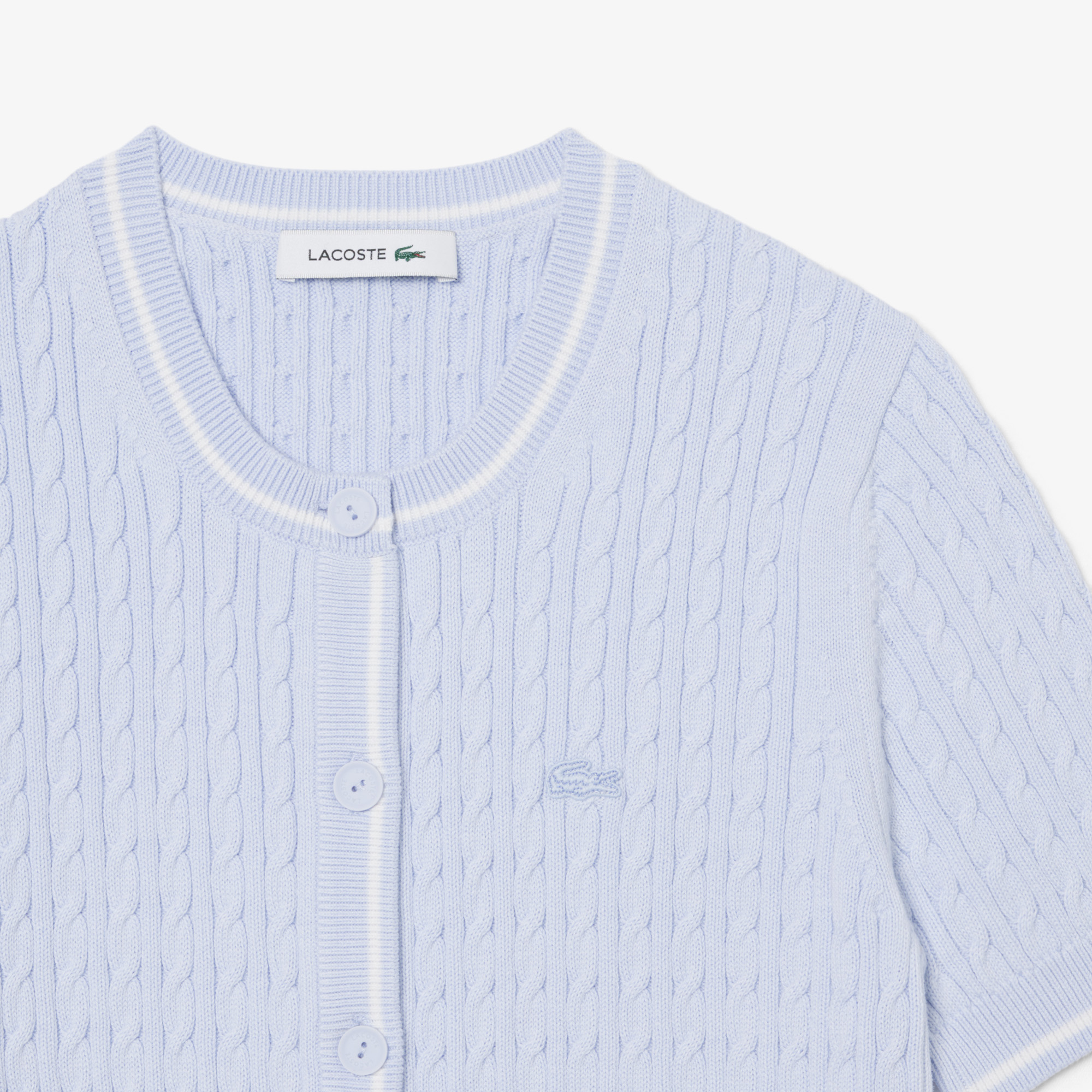 Áo Cardigan Lacoste Nữ Dáng Vừa Vặn Dệt Kim Sợi Cáp Tay Ngắn