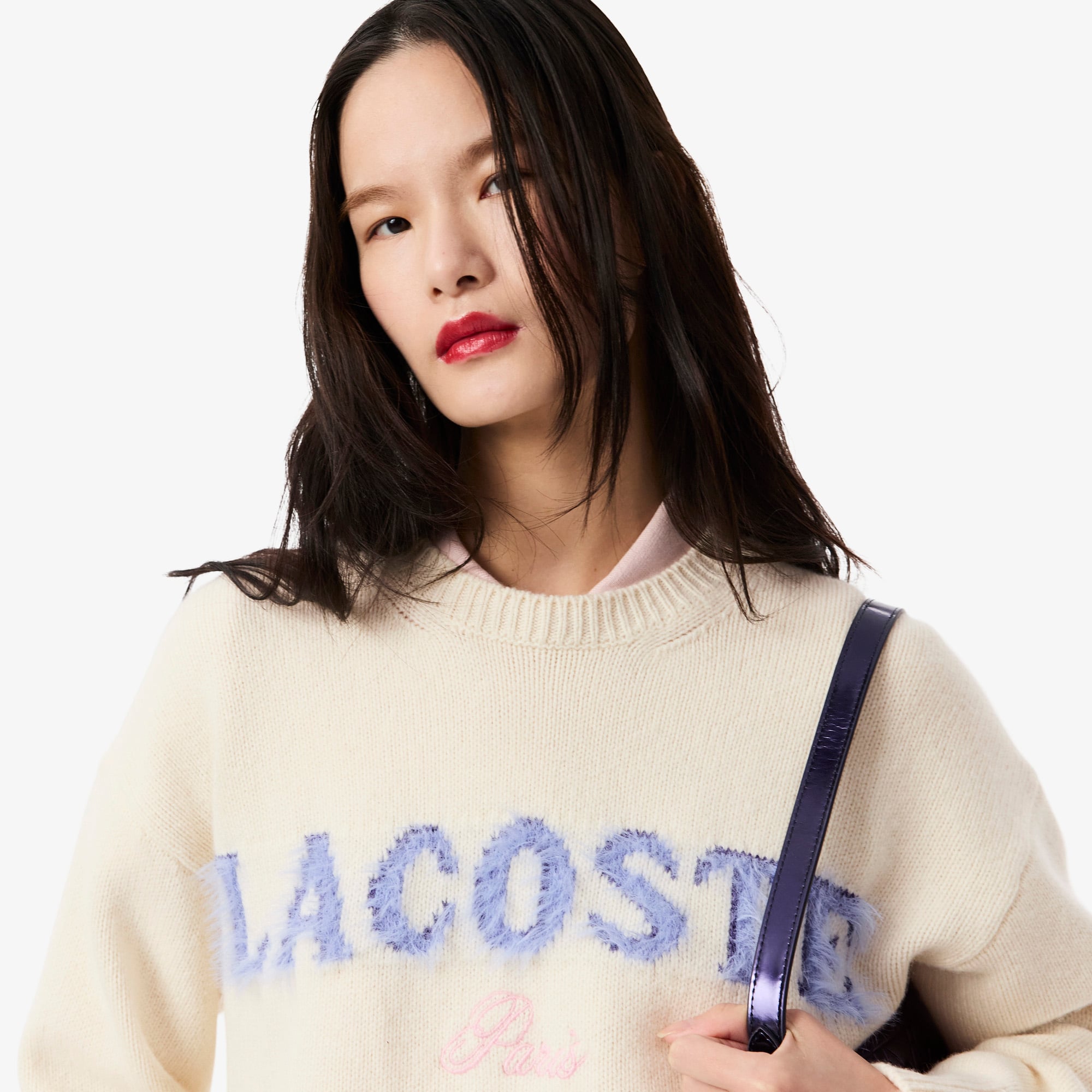 Áo Len Lacoste Nữ Dáng Cổ Điển Dệt Kim Intarsia