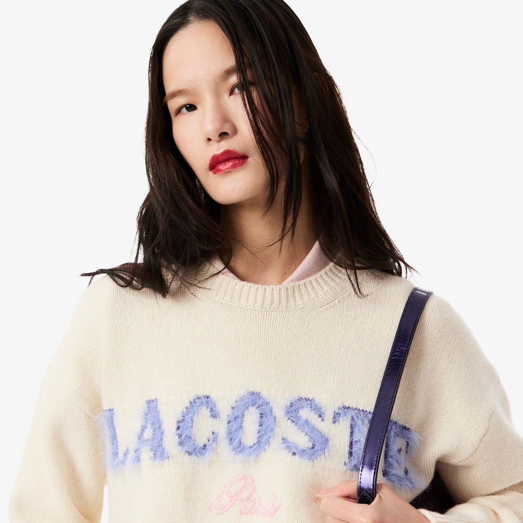 Áo Len Lacoste Nữ Dáng Cổ Điển Dệt Kim Intarsia