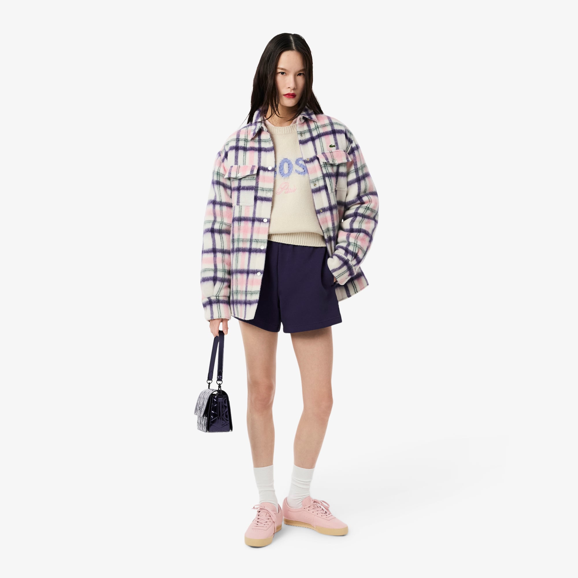 Áo Len Lacoste Nữ Dáng Cổ Điển Dệt Kim Intarsia