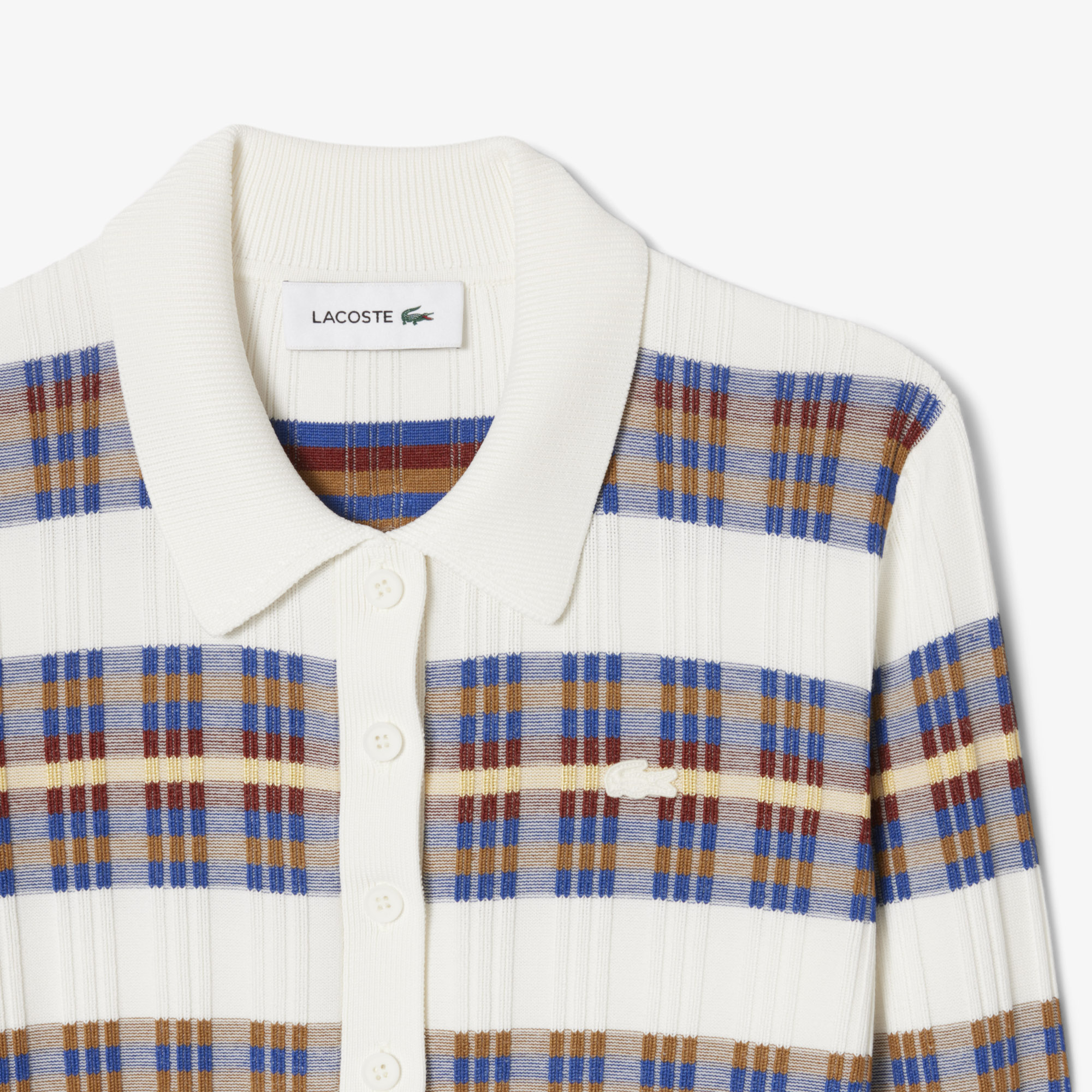 Áo Len Polo Lacoste Nữ Dáng Cổ Điển Sọc Dài Tay Dệt Kim Gân