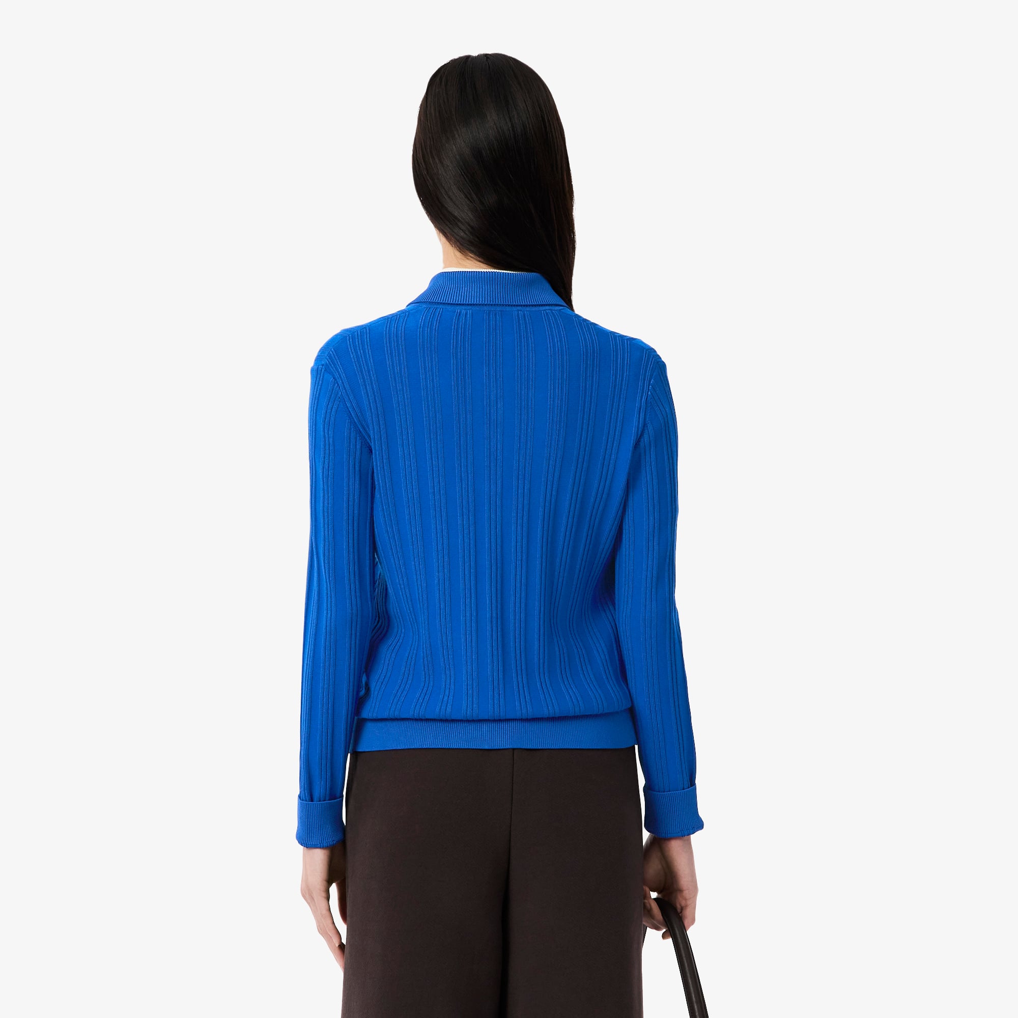 Áo Len Polo Lacoste Nữ Dáng Cổ Điển Sọc Dài Tay Dệt Kim Gân