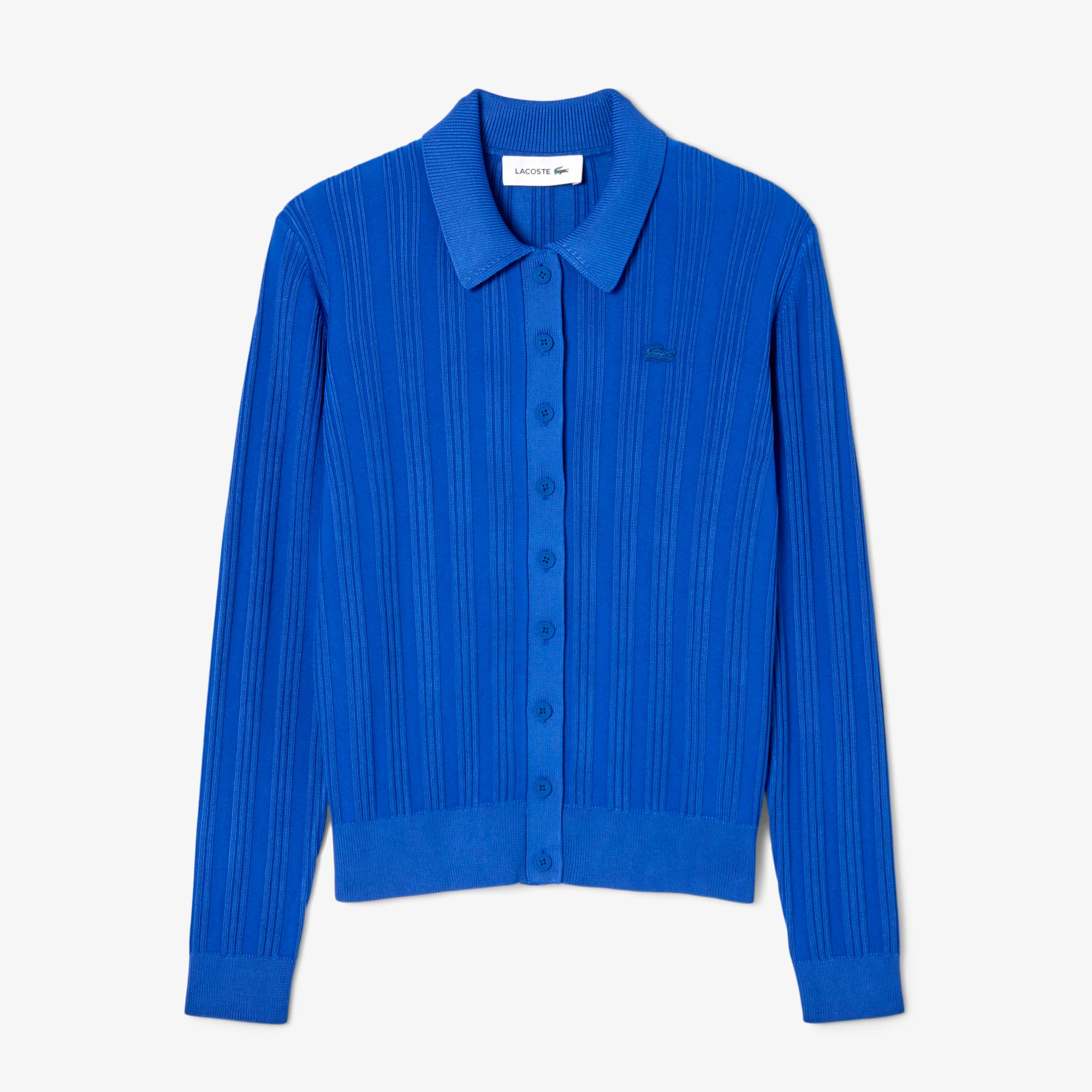 Áo Len Polo Lacoste Nữ Dáng Cổ Điển Sọc Dài Tay Dệt Kim Gân