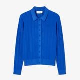 Áo Len Polo Lacoste Nữ Dáng Cổ Điển Sọc Dài Tay Dệt Kim Gân