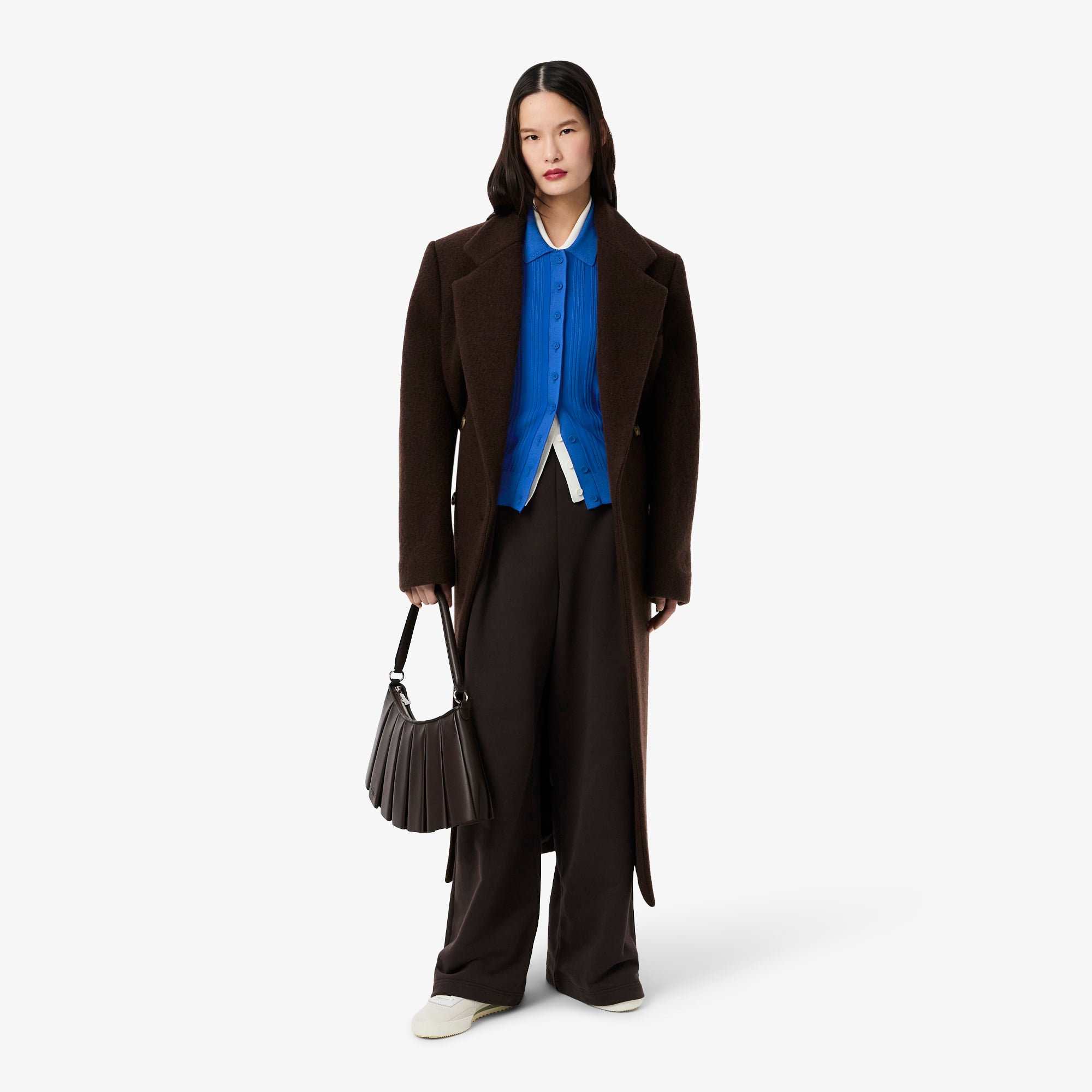 Áo Len Polo Lacoste Nữ Dáng Cổ Điển Sọc Dài Tay Dệt Kim Gân