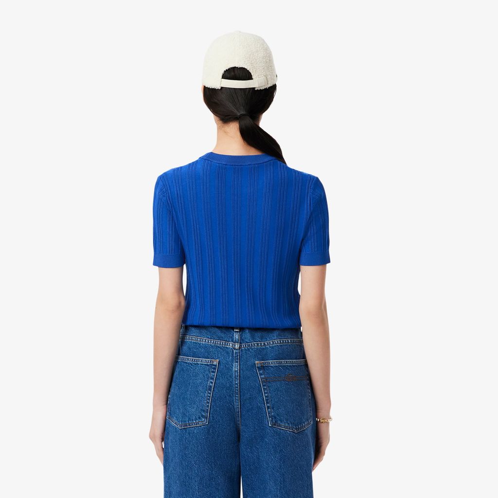 Áo Len Lacoste Nữ Dệt Kim Gân Tay Ngắn