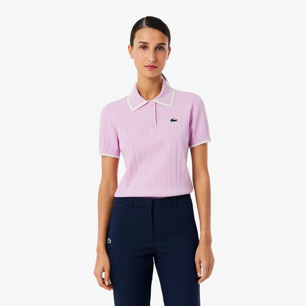 Áo Len Golf Lacoste Nữ Dáng Suông Cổ Polo Tay Ngắn
