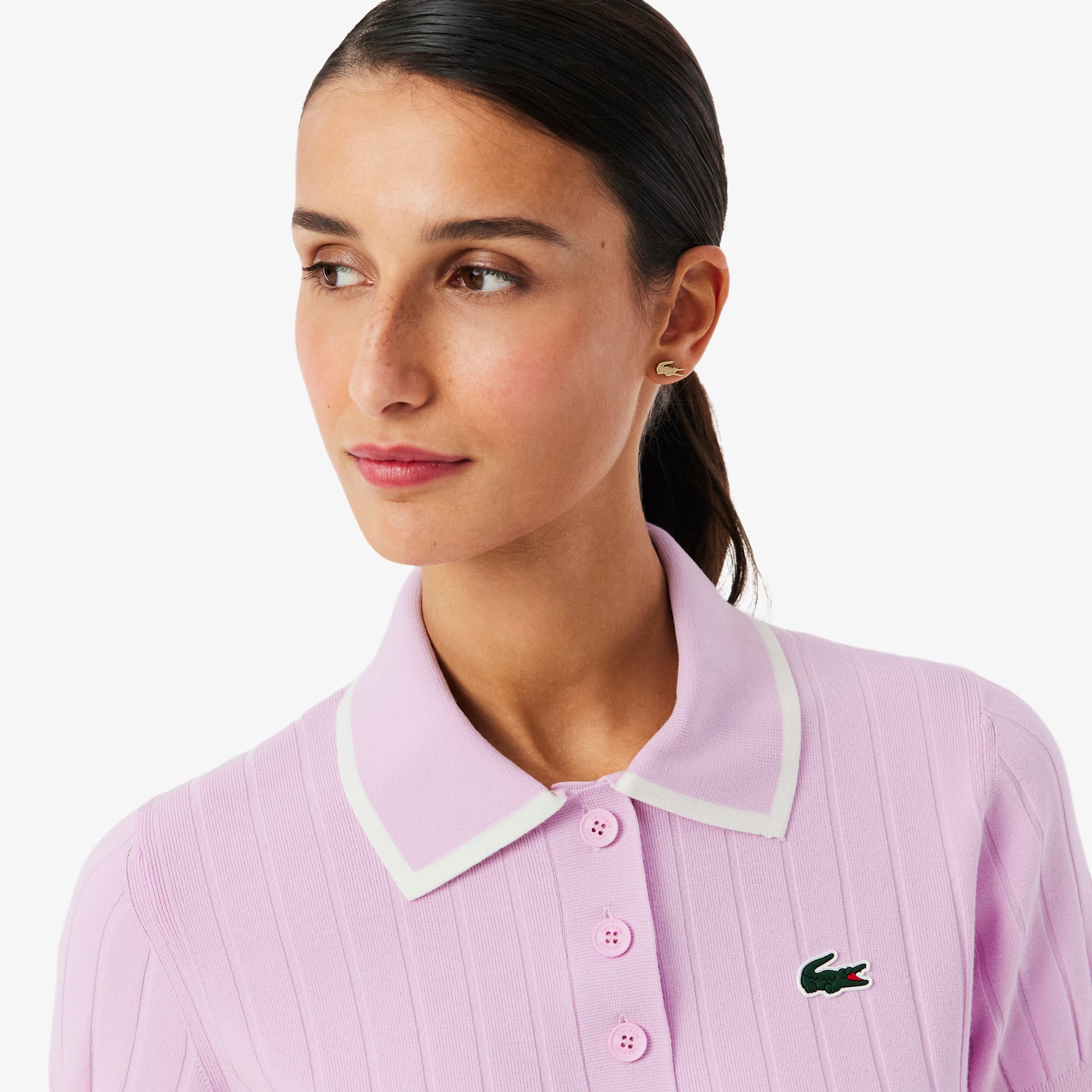 Áo Len Golf Lacoste Nữ Dáng Suông Cổ Polo Tay Ngắn