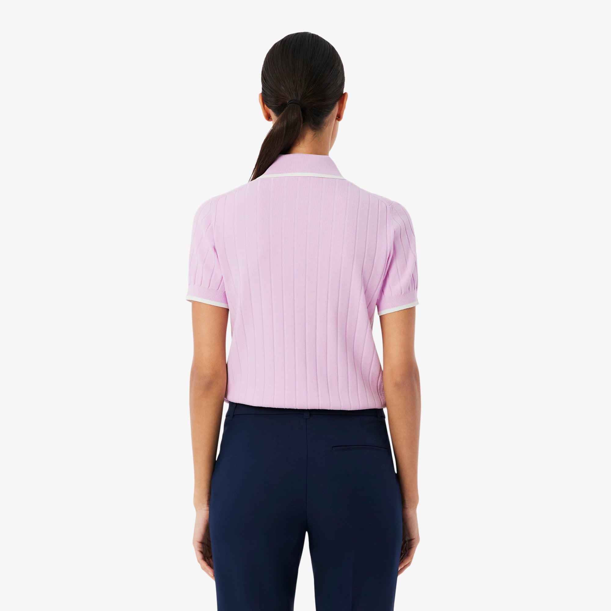 Áo Len Golf Lacoste Nữ Dáng Suông Cổ Polo Tay Ngắn