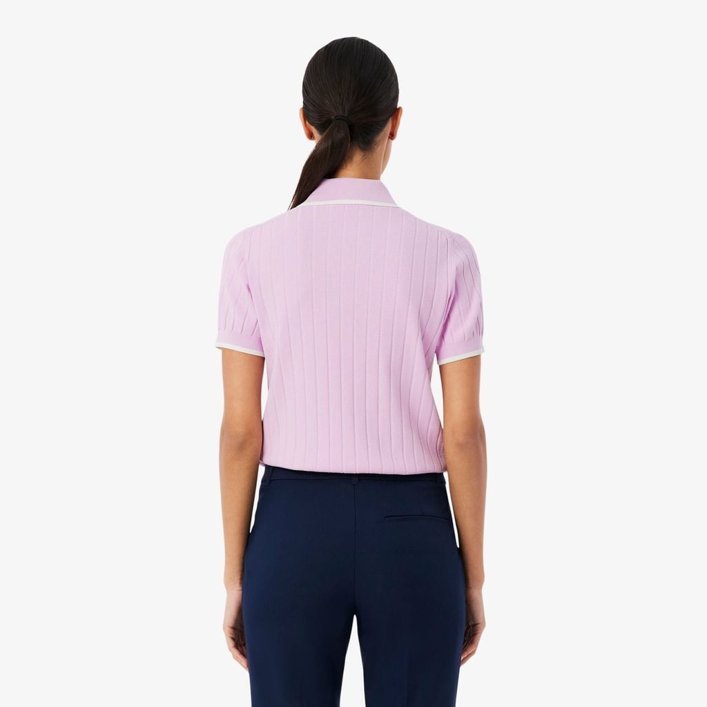 Áo Len Golf Lacoste Nữ Dáng Suông Cổ Polo Tay Ngắn