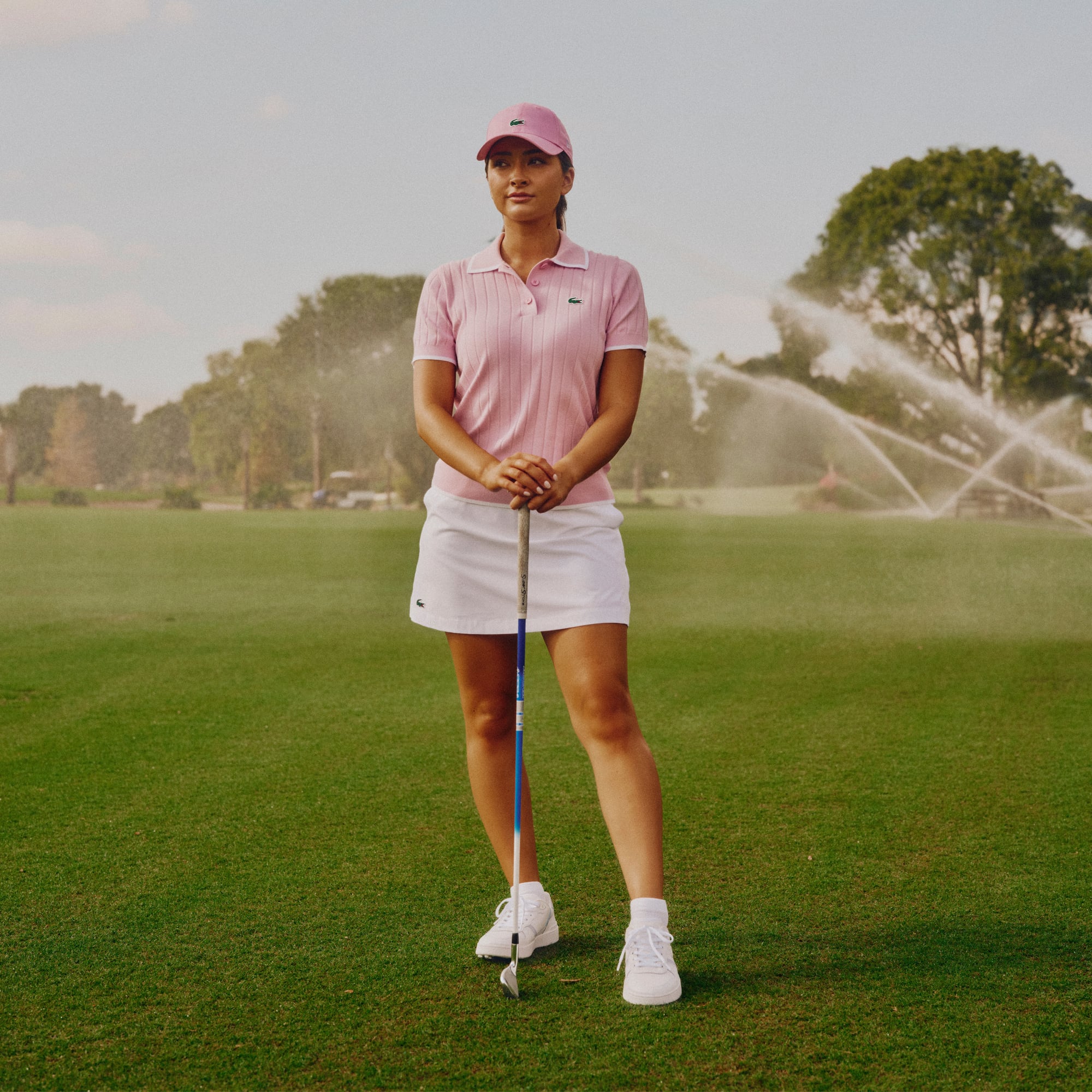 Áo Len Golf Lacoste Nữ Dáng Suông Cổ Polo Tay Ngắn