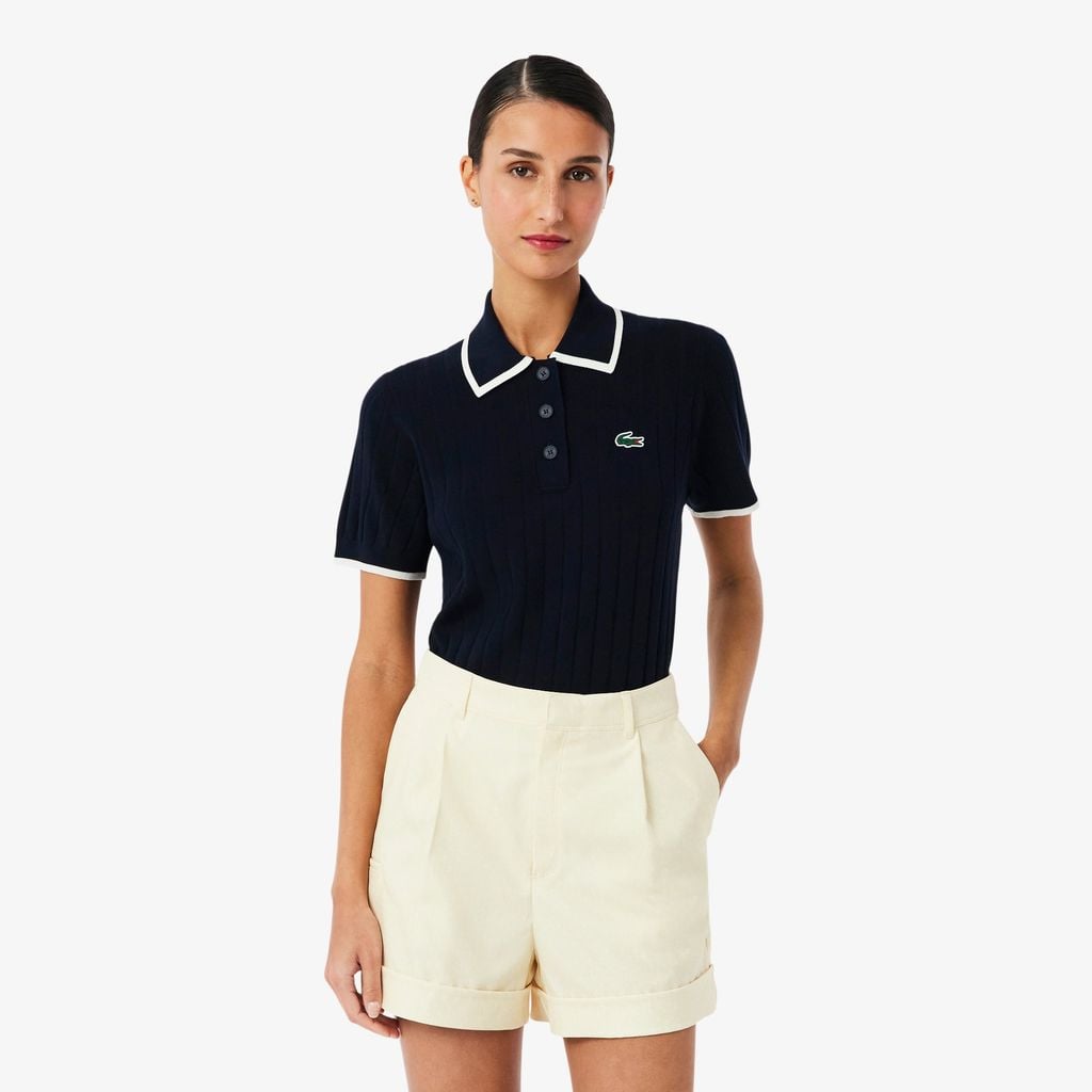 Áo Len Golf Lacoste Nữ Dáng Suông Cổ Polo Tay Ngắn
