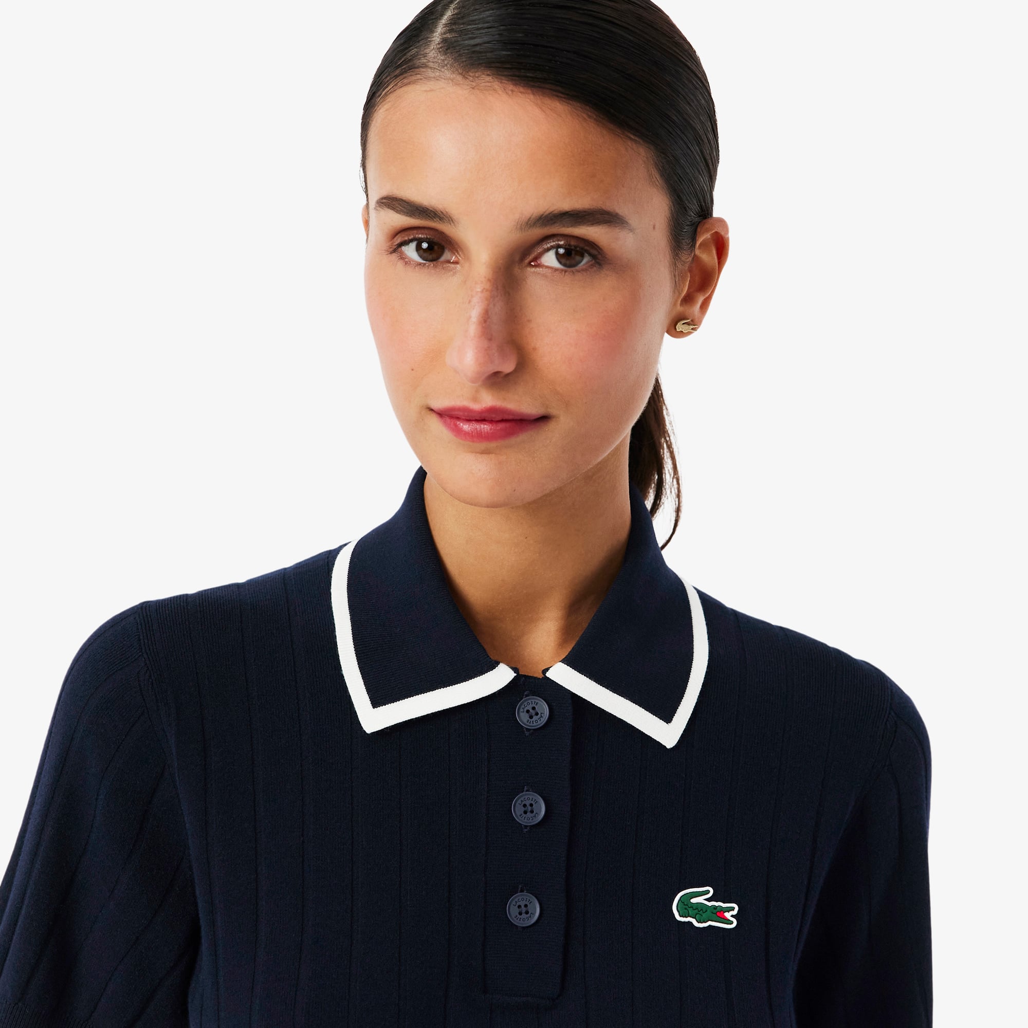 Áo Len Golf Lacoste Nữ Dáng Suông Cổ Polo Tay Ngắn
