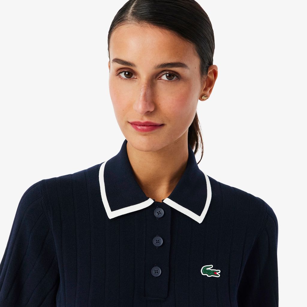 Áo Len Golf Lacoste Nữ Dáng Suông Cổ Polo Tay Ngắn