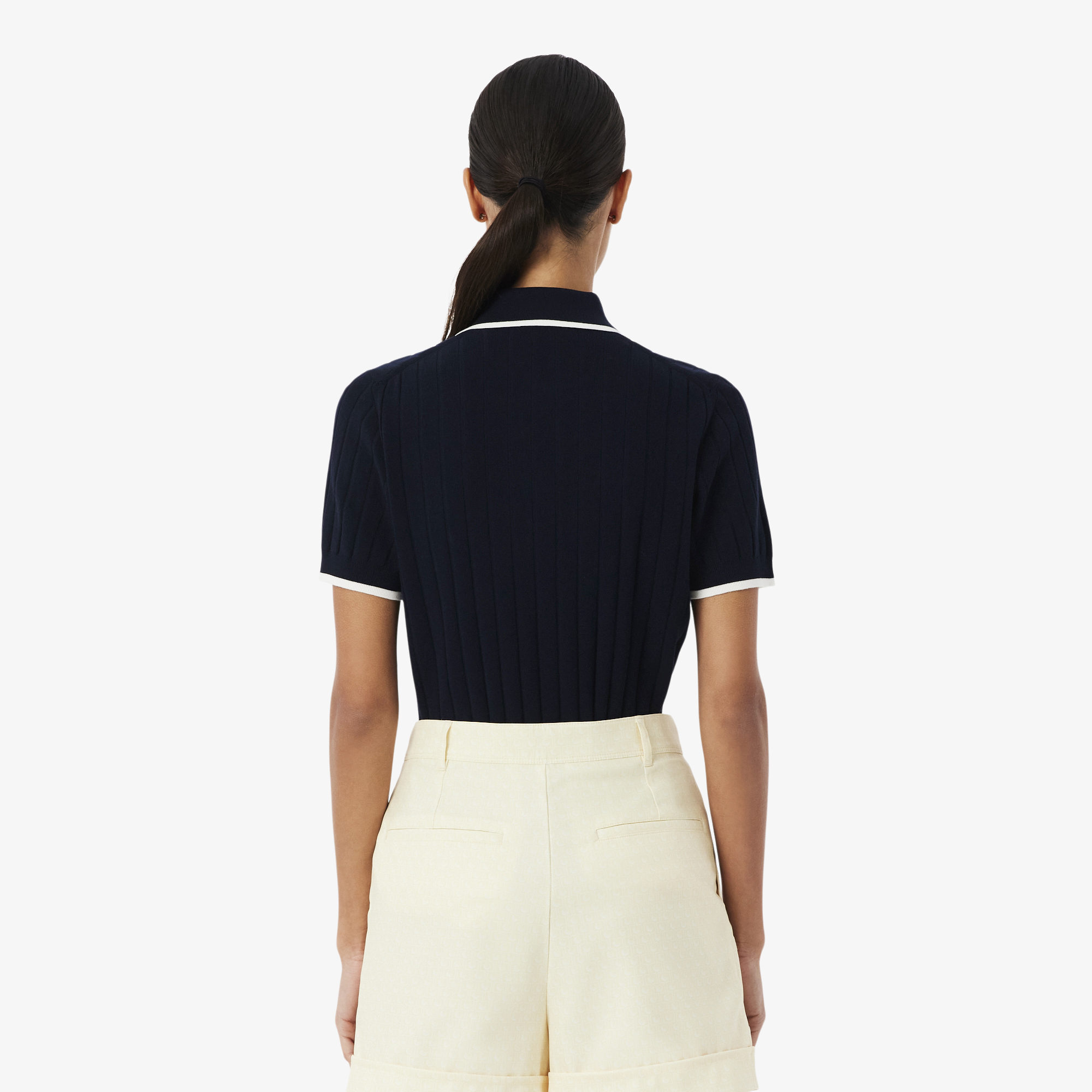 Áo Len Golf Lacoste Nữ Dáng Suông Cổ Polo Tay Ngắn