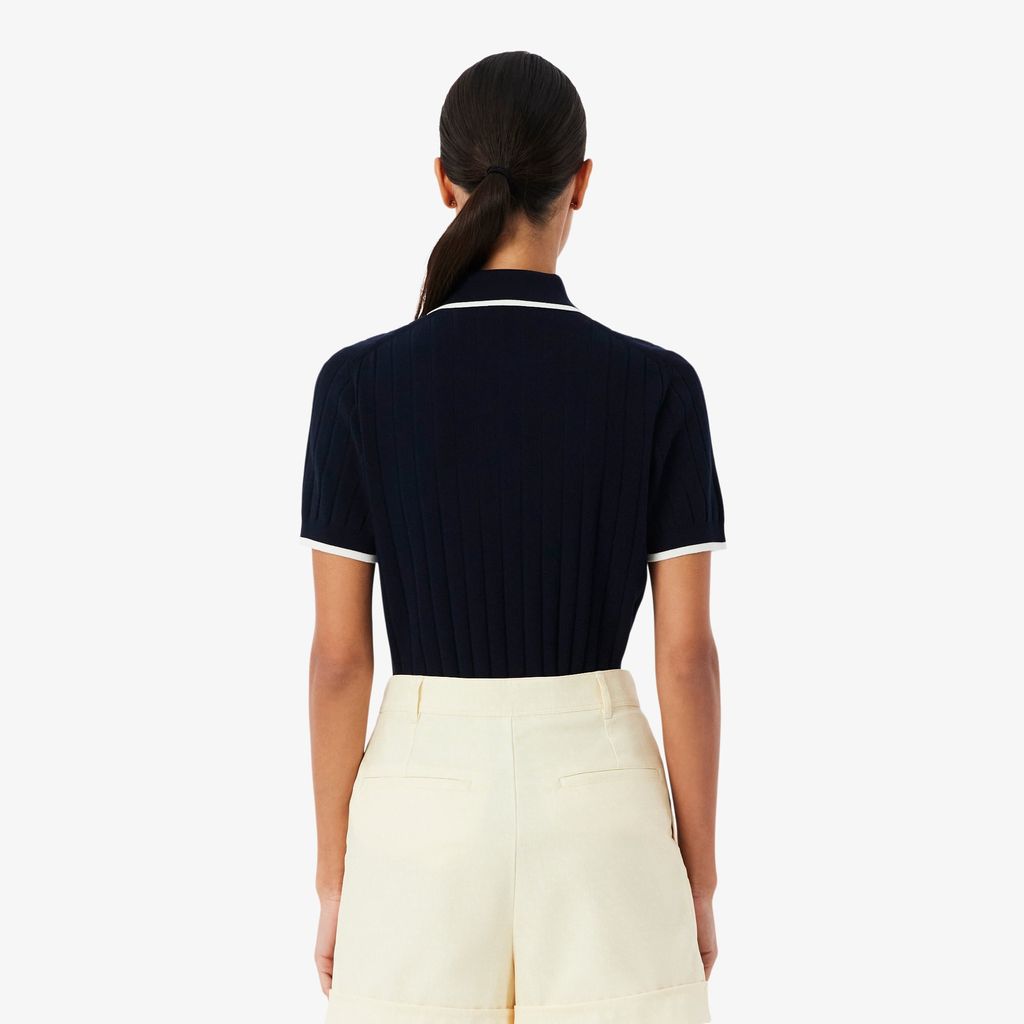 Áo Len Golf Lacoste Nữ Dáng Suông Cổ Polo Tay Ngắn