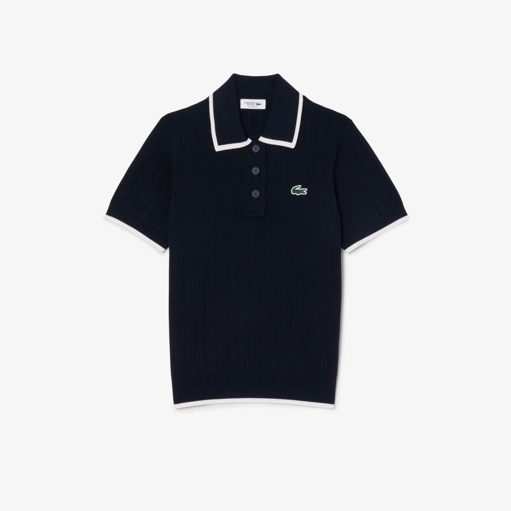 Áo Len Golf Lacoste Nữ Dáng Suông Cổ Polo Tay Ngắn