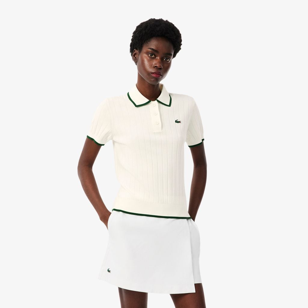 Áo Len Golf Lacoste Nữ Dáng Suông Cổ Polo Tay Ngắn