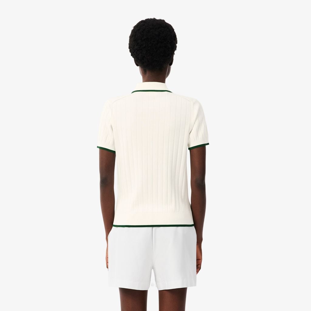 Áo Len Golf Lacoste Nữ Dáng Suông Cổ Polo Tay Ngắn