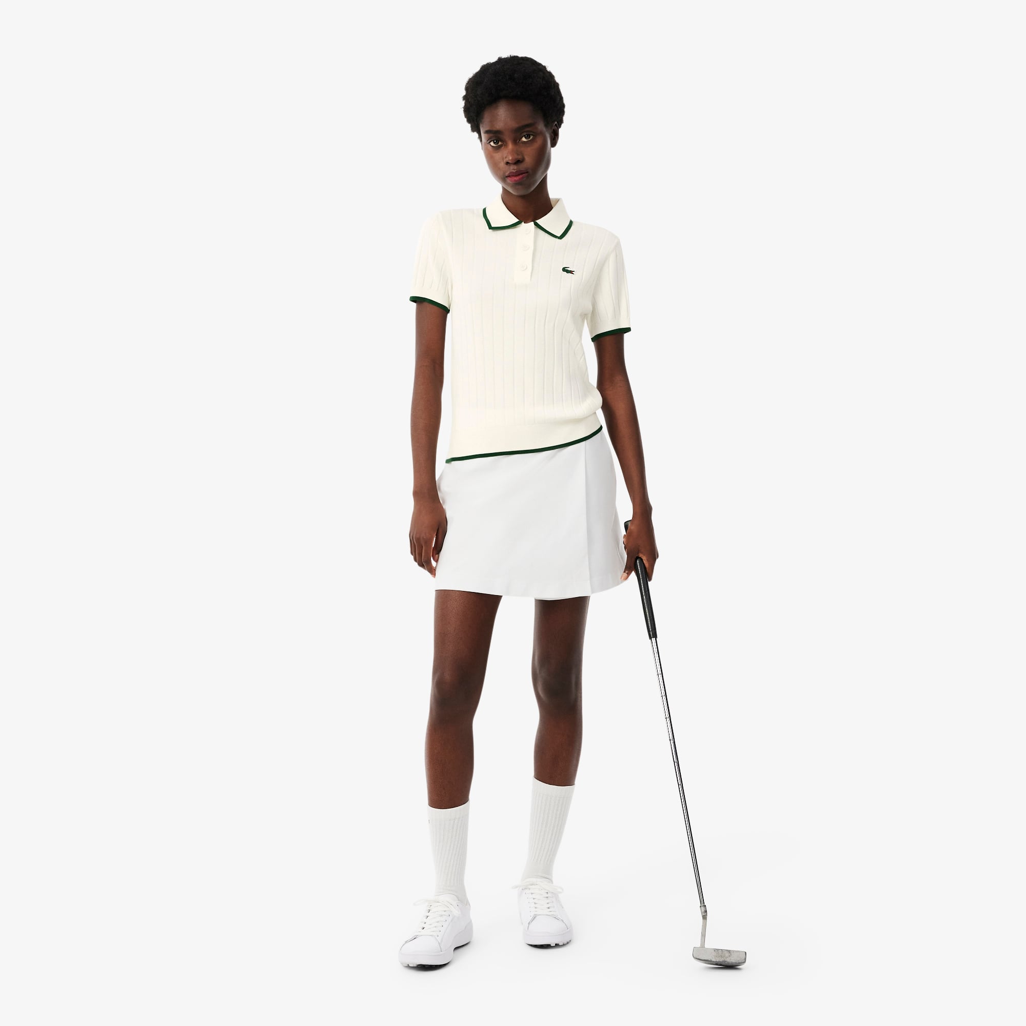 Áo Len Golf Lacoste Nữ Dáng Suông Cổ Polo Tay Ngắn