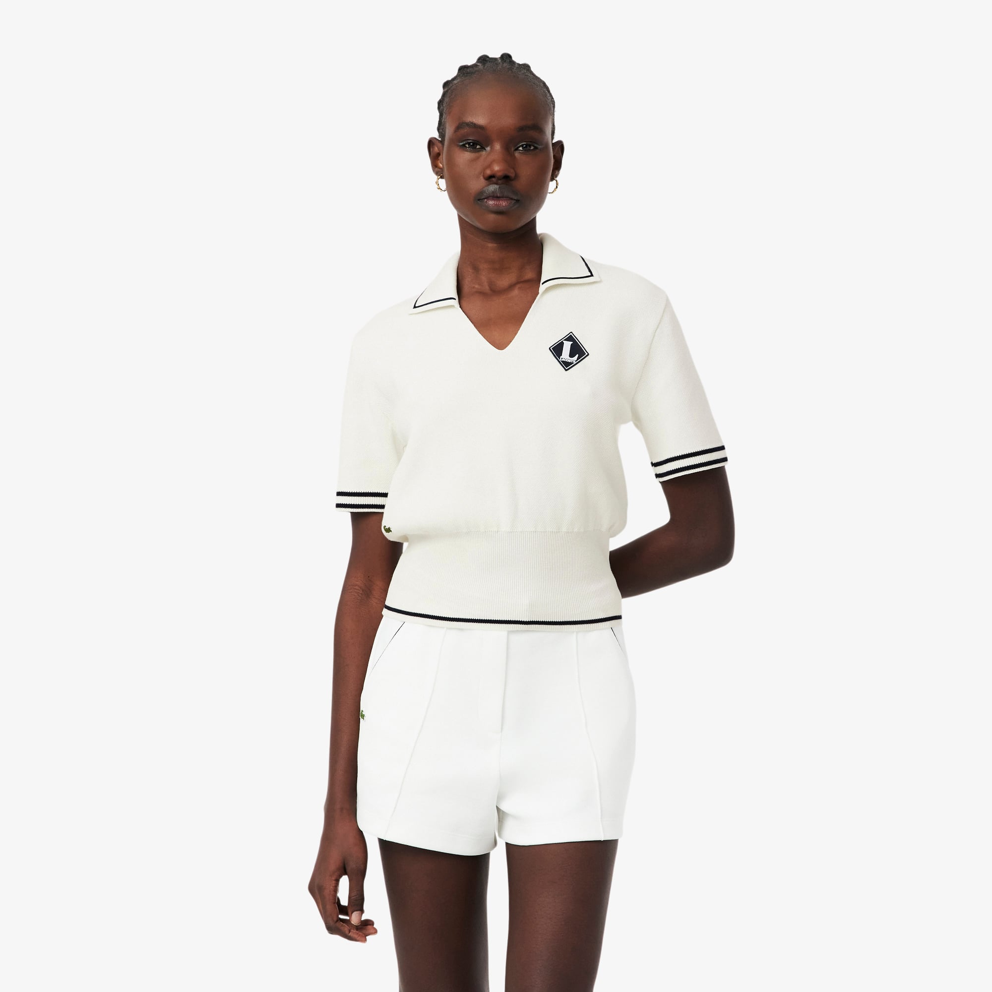 Áo Polo Len Lacoste Nữ Dáng Suông Chất Liệu Cotton Sản Xuất Tại Pháp