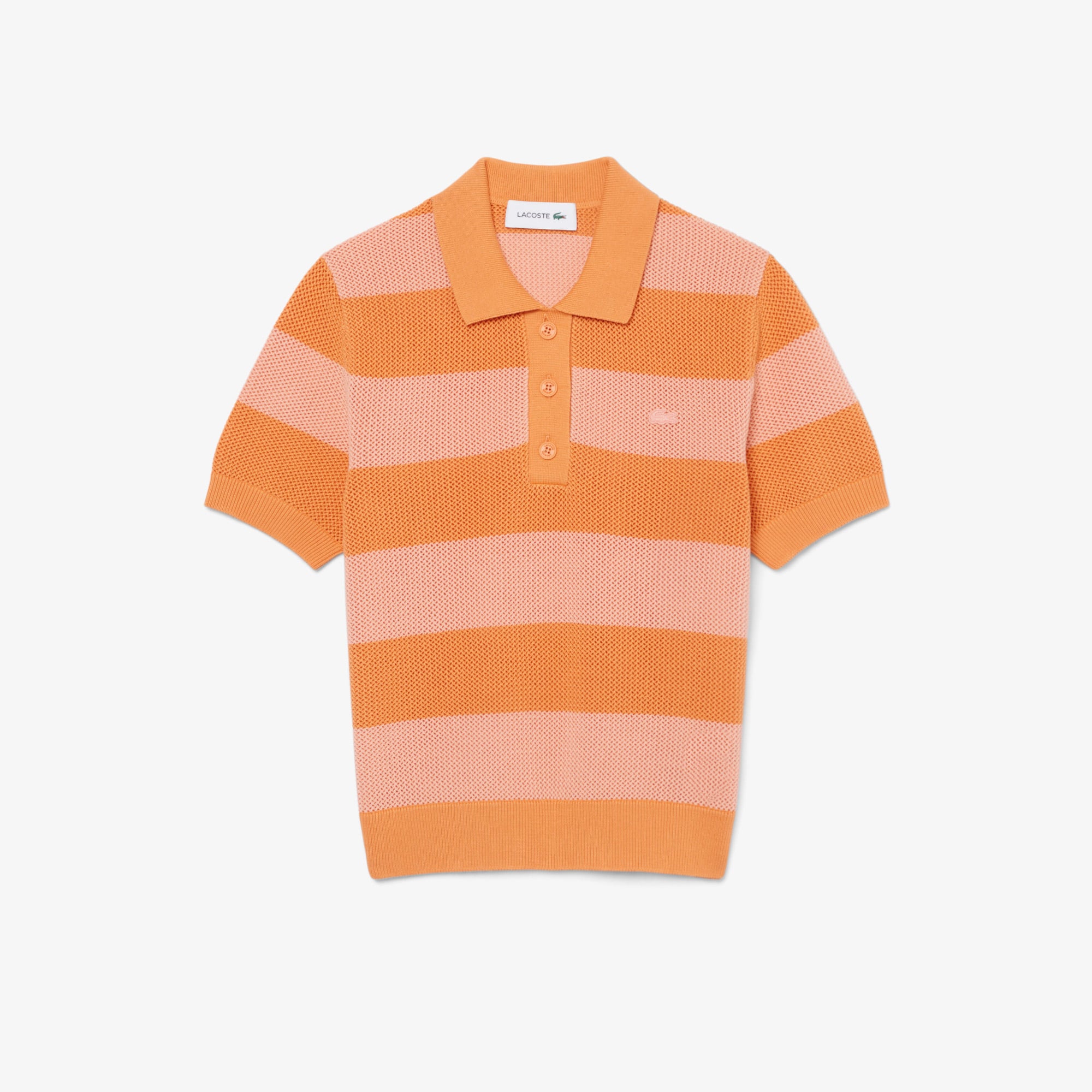 Áo Len Lacoste Nữ Dáng Suông Dệt Lưới Cổ Polo Kẻ Sọc