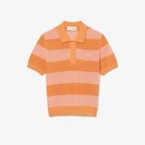 Áo Len Lacoste Nữ Dáng Suông Dệt Lưới Cổ Polo Kẻ Sọc