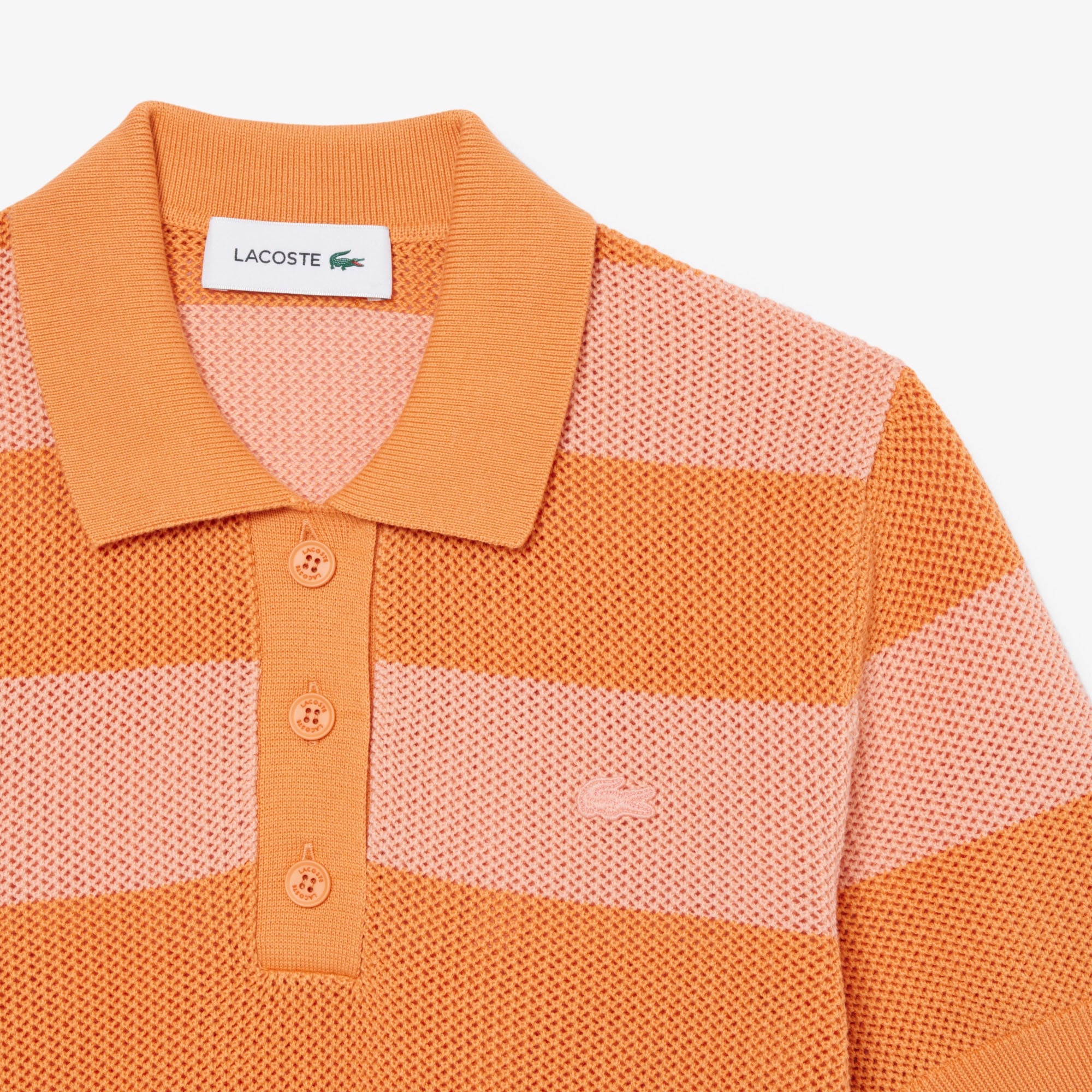 Áo Len Lacoste Nữ Dáng Suông Dệt Lưới Cổ Polo Kẻ Sọc