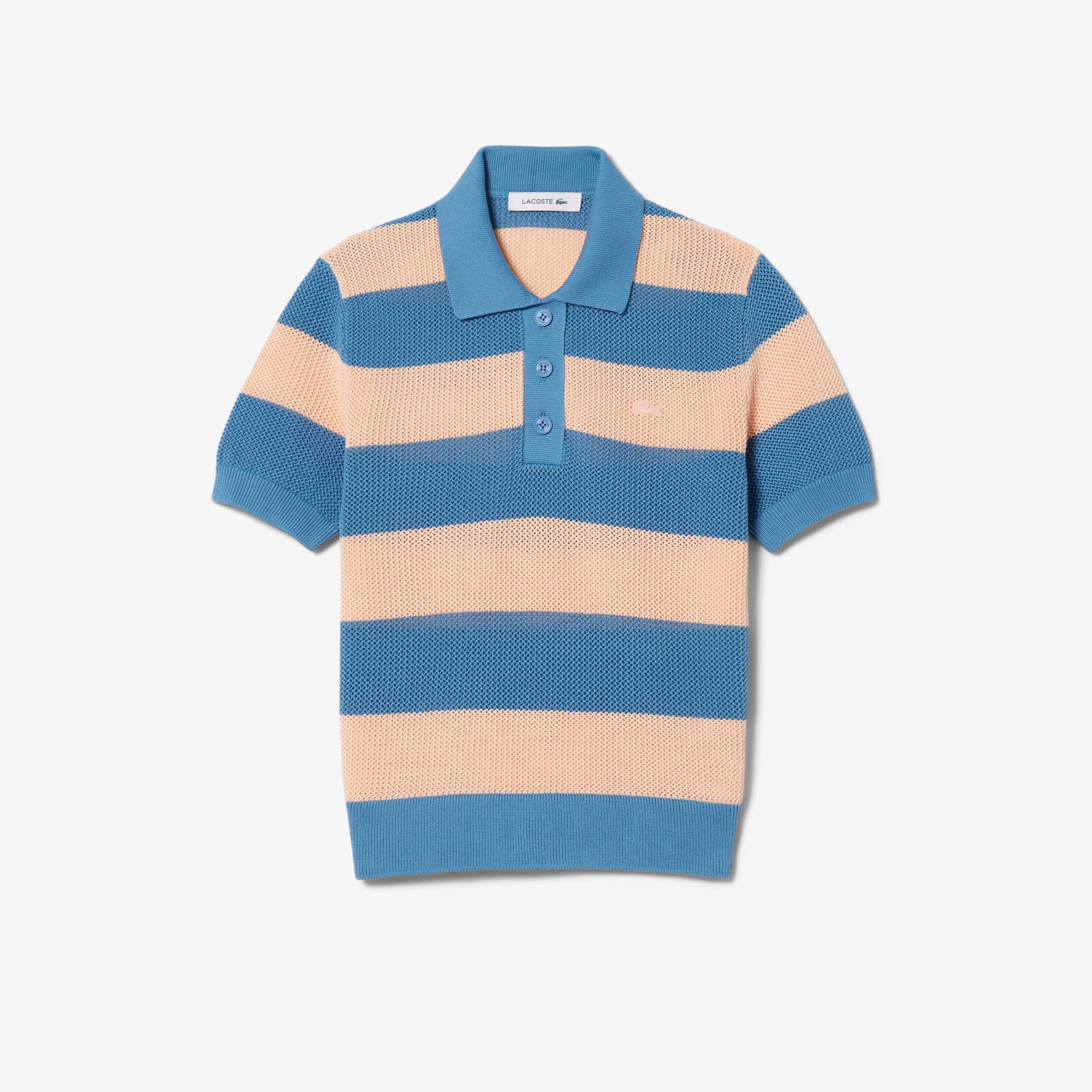 Áo Len Lacoste Nữ Dáng Suông Dệt Lưới Cổ Polo Kẻ Sọc