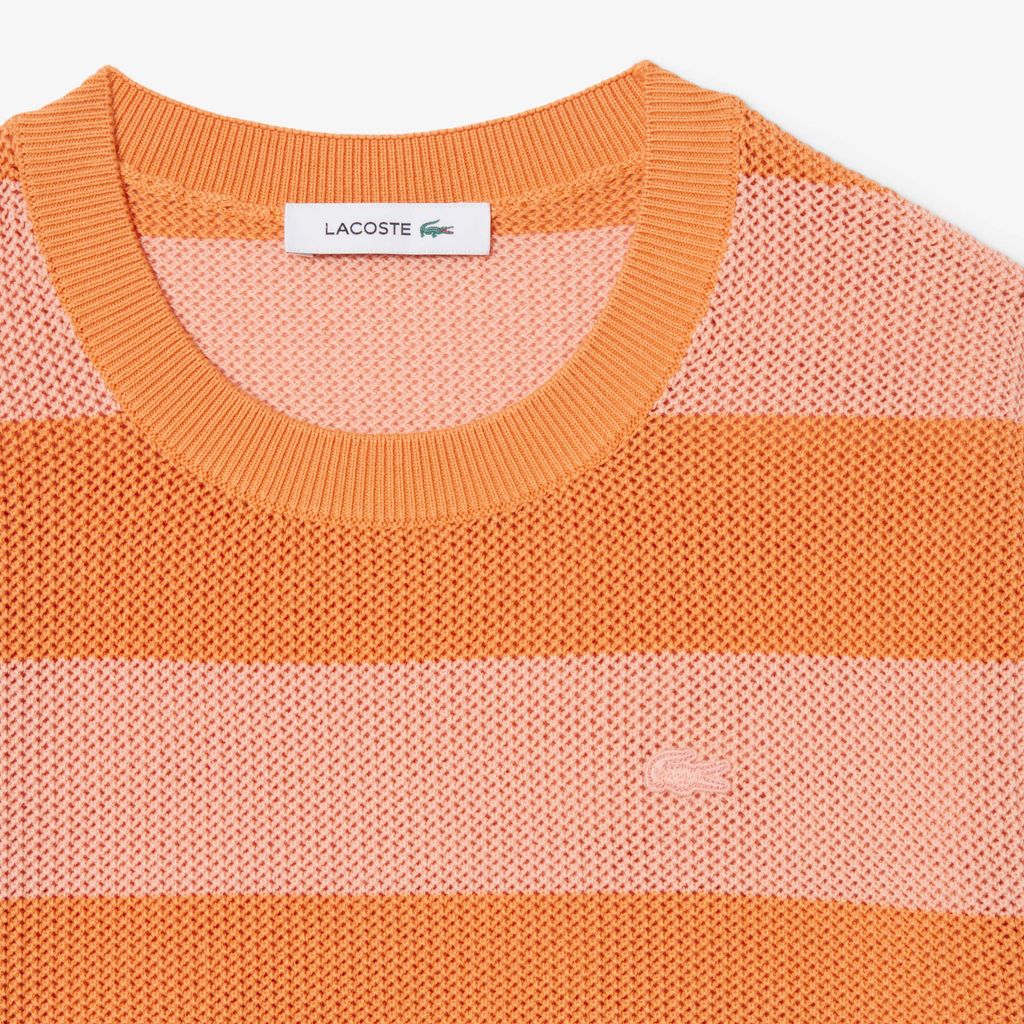 Áo Len Lacoste Nữ Dáng Oversize Dệt Lưới Kẻ Sọc