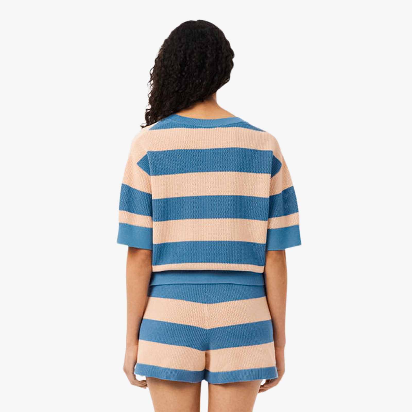 Áo Len Lacoste Nữ Dáng Oversize Dệt Lưới Kẻ Sọc