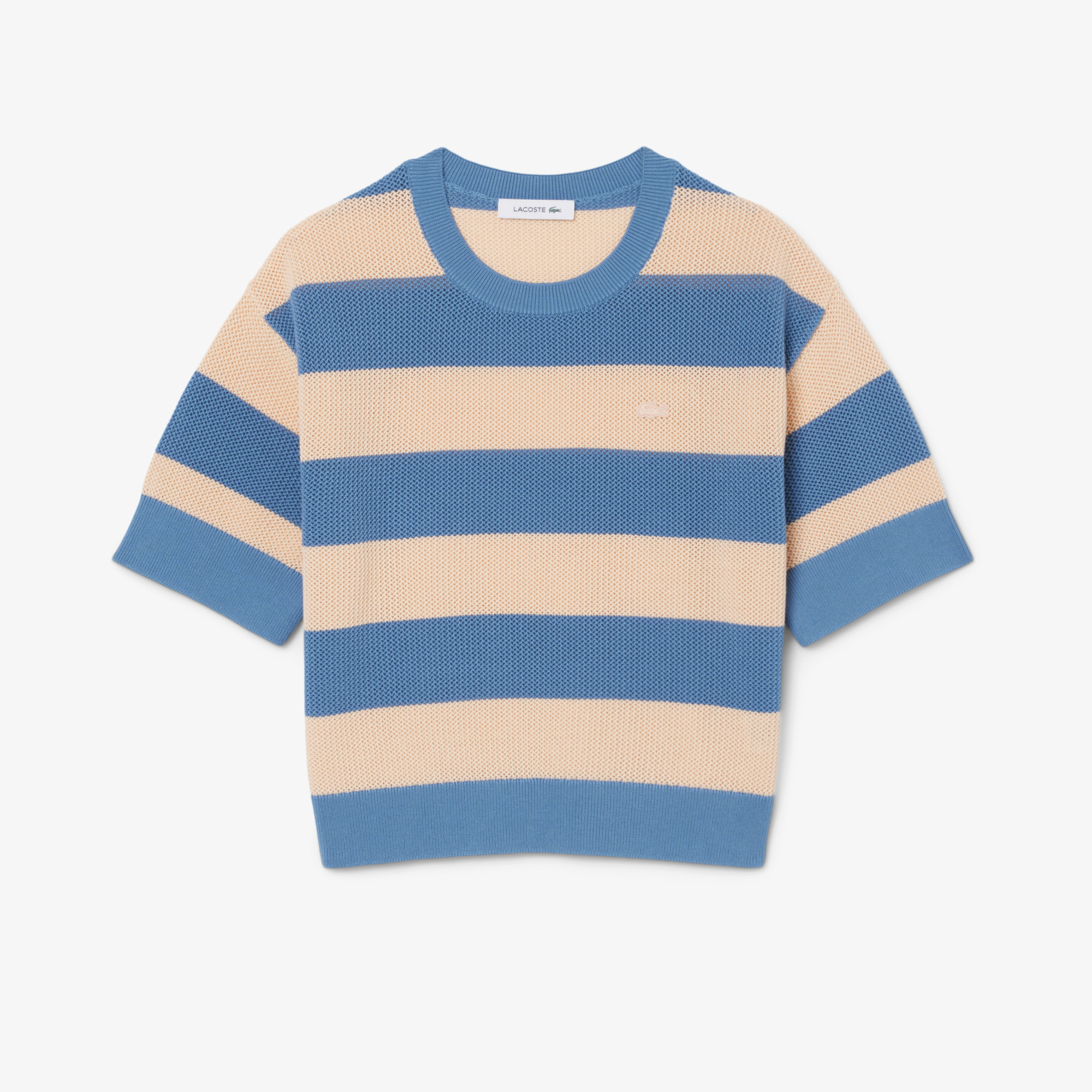 Áo Len Lacoste Nữ Dáng Oversize Dệt Lưới Kẻ Sọc